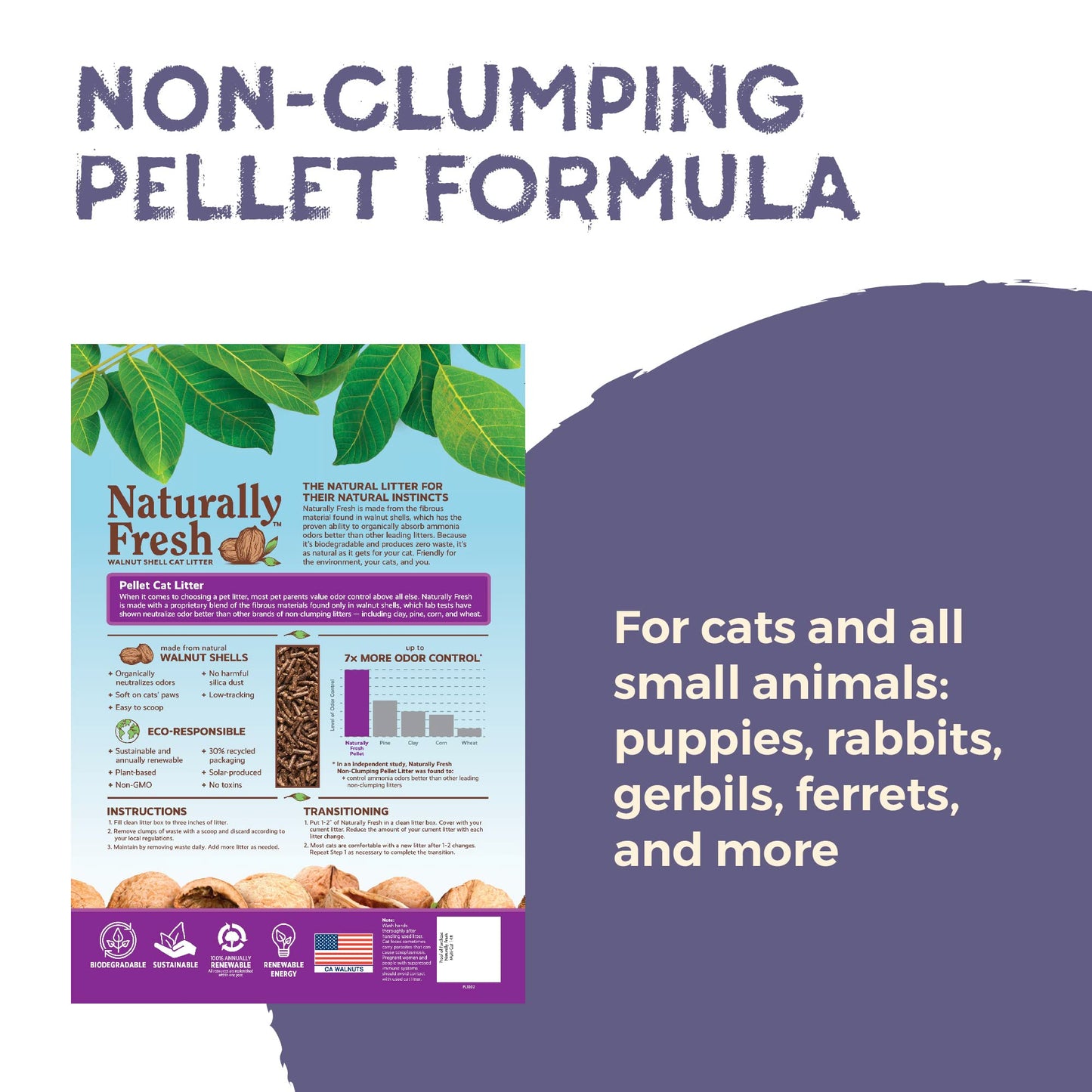 Naturally Fresh Cat Litter Made From Walnut Shells, Pellet Non-Clumping, Sustainable, and Upcycled, 26 Lbs