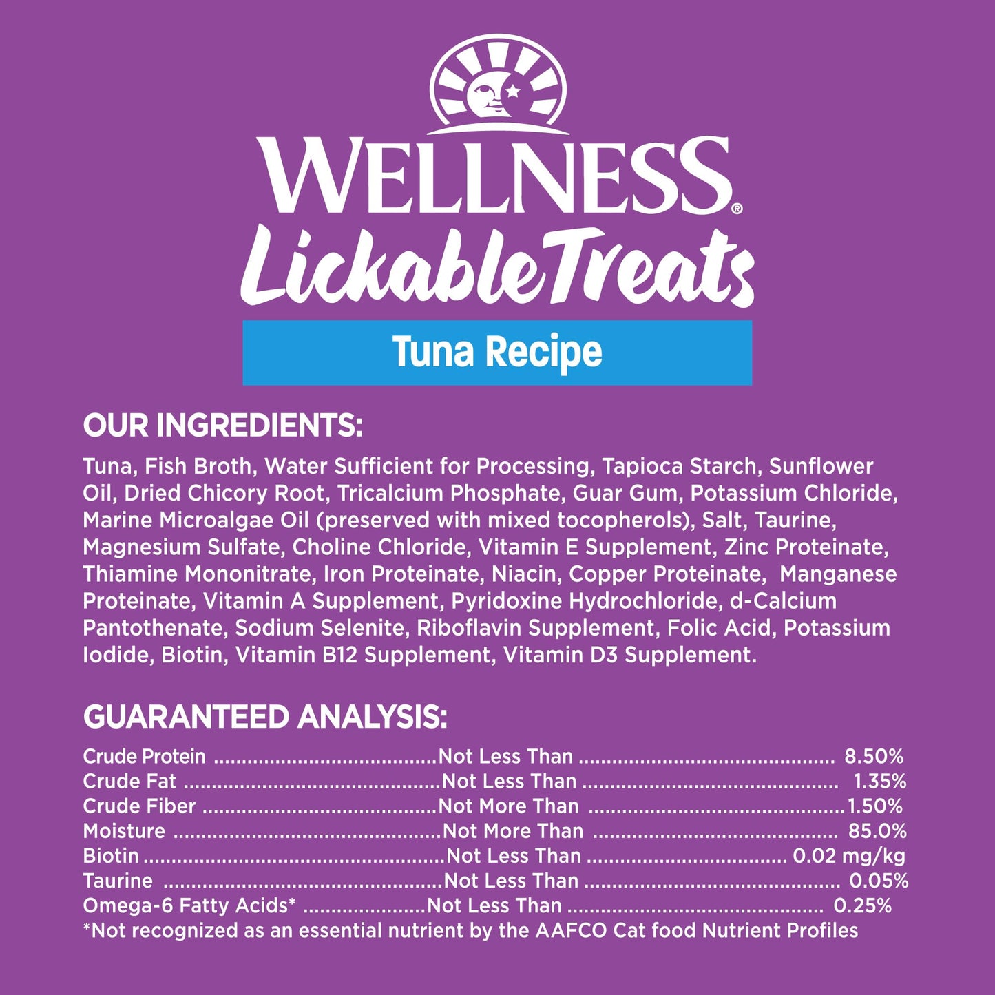 Wellness Lickable Treats Soft Puree Natural Grain Free Adult Cat Treats, Tuna Recipe, Contains 6-0.4 Ounce Squeezable Tubes