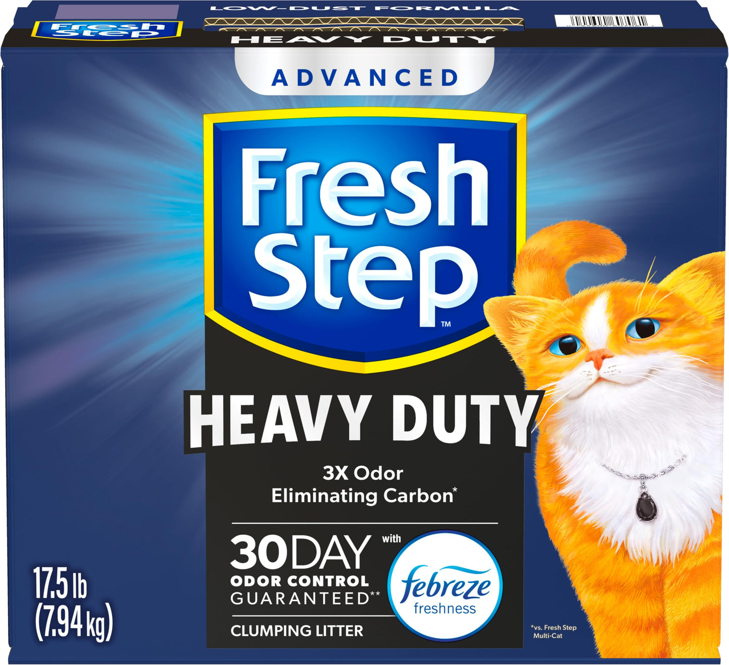 Fresh Step Clumping Cat Litter, Heavy Duty Advanced, Long Lasting 30-Day Odor Control with Odor Eliminating Carbon, 17.5 lb