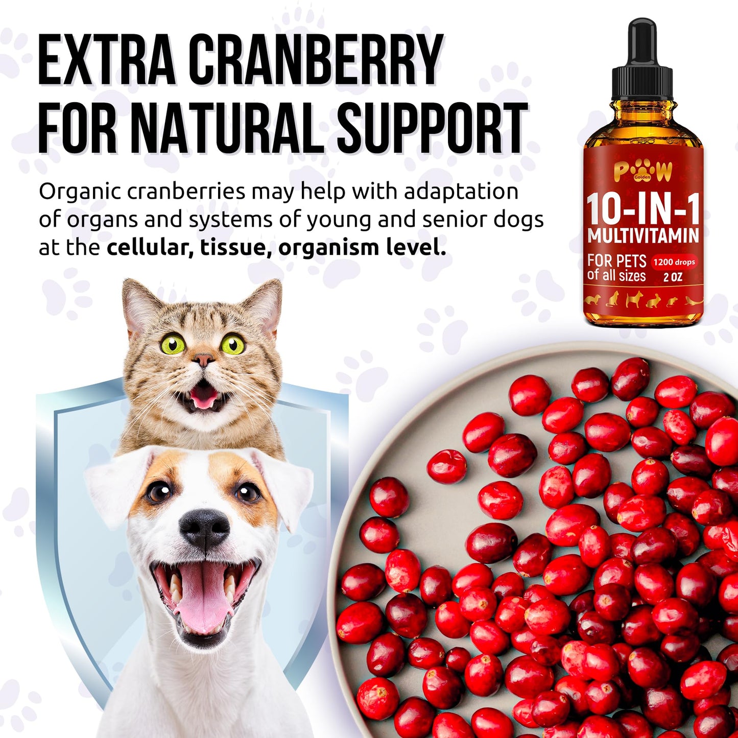 Liquid Multivitamin for Dogs | 10-in-1 Multivitamin for Cats | Vitamin B Complex for Cats & Dogs | Cranberry Supplement | for Urination, Digestion, Breathing & Movement | for All Pets Ages | 2 Oz