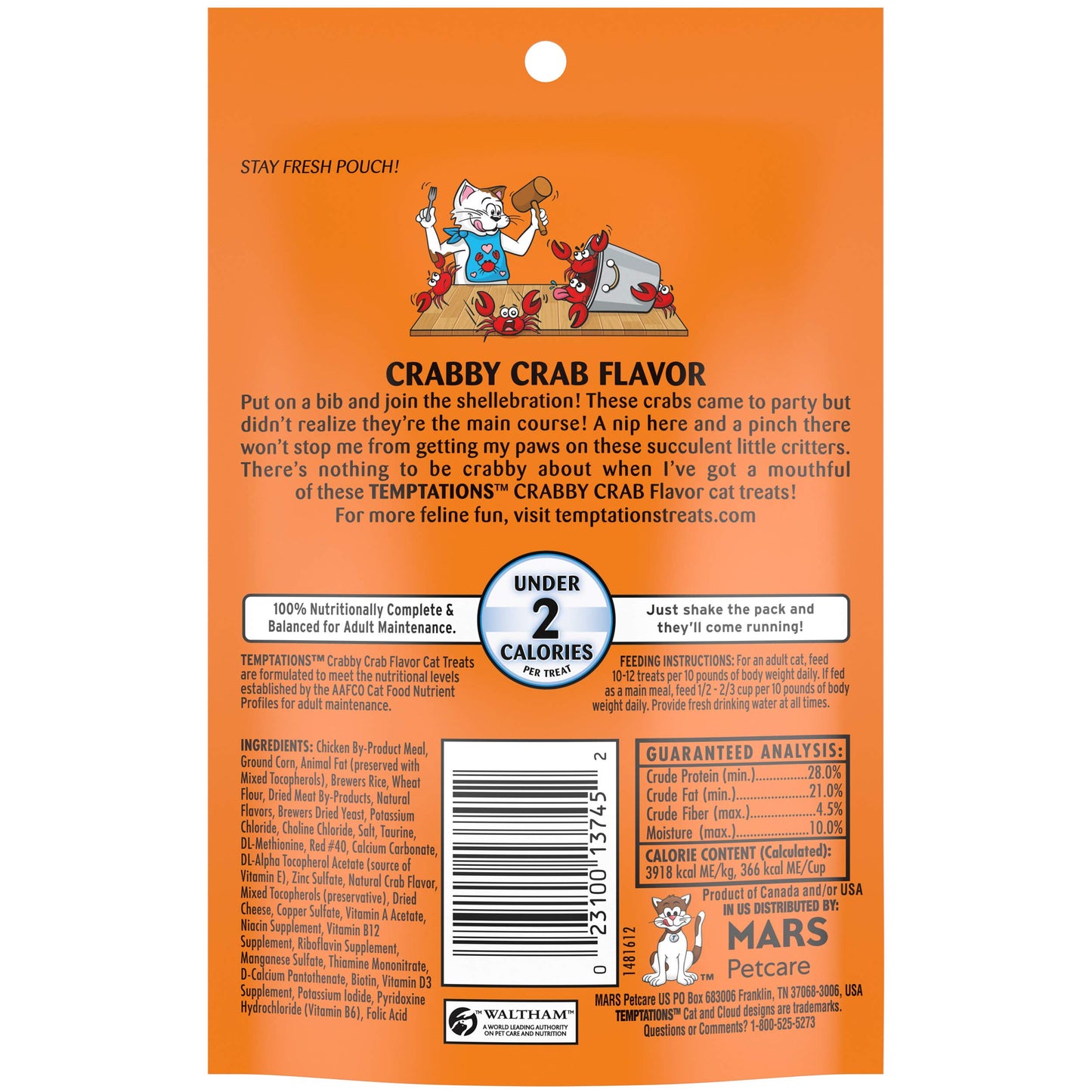 Temptations Classic Crunchy and Soft Cat Treats Crabby Crab Flavor, 3 oz. Pouch (Pack of 12)