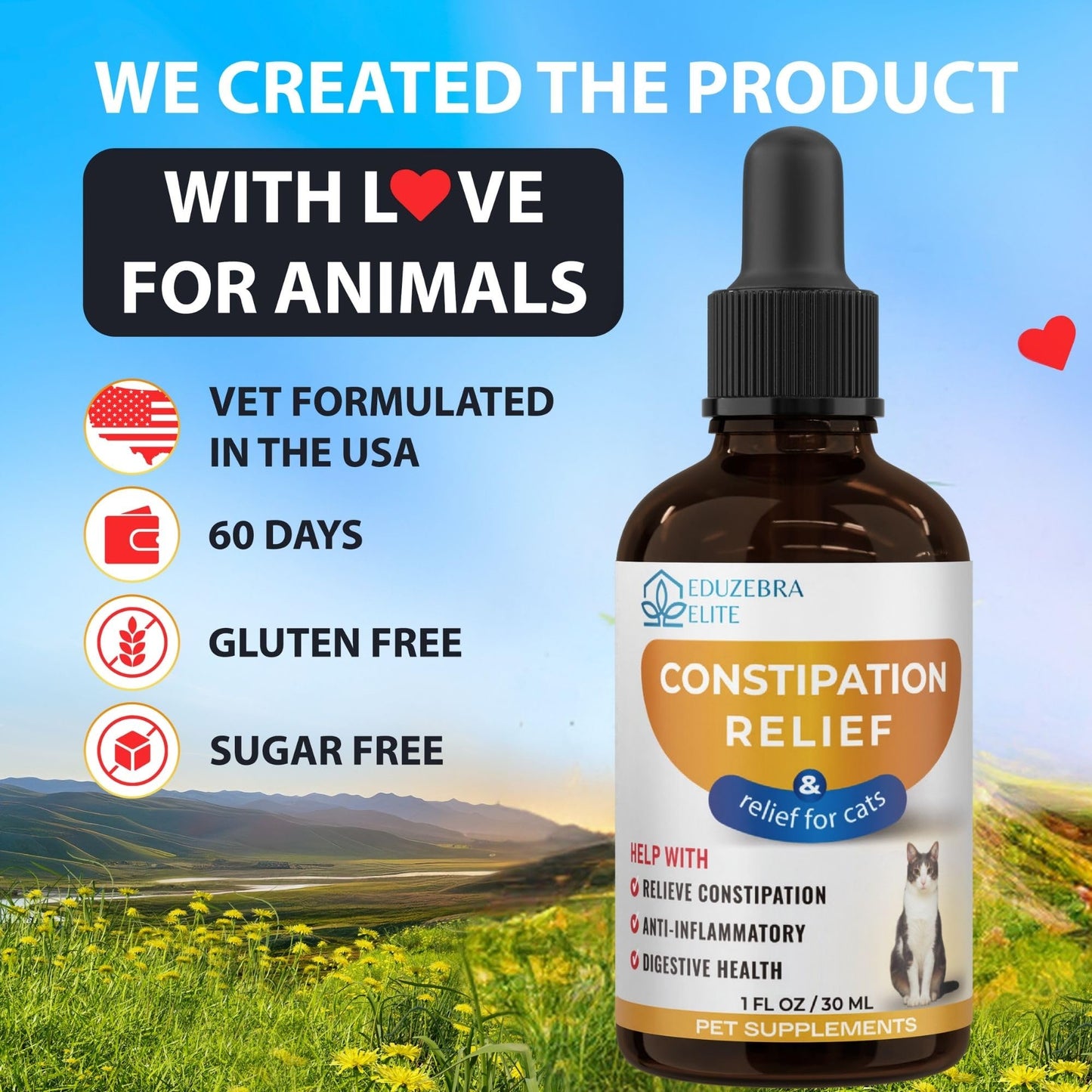 EDUZEBRA Cat Constipation Relief, Constipation Relief for Cat, Cat Laxative Constipation Relief, Cat Stool Softener, Cat Laxative, Promotes Digestive Health.