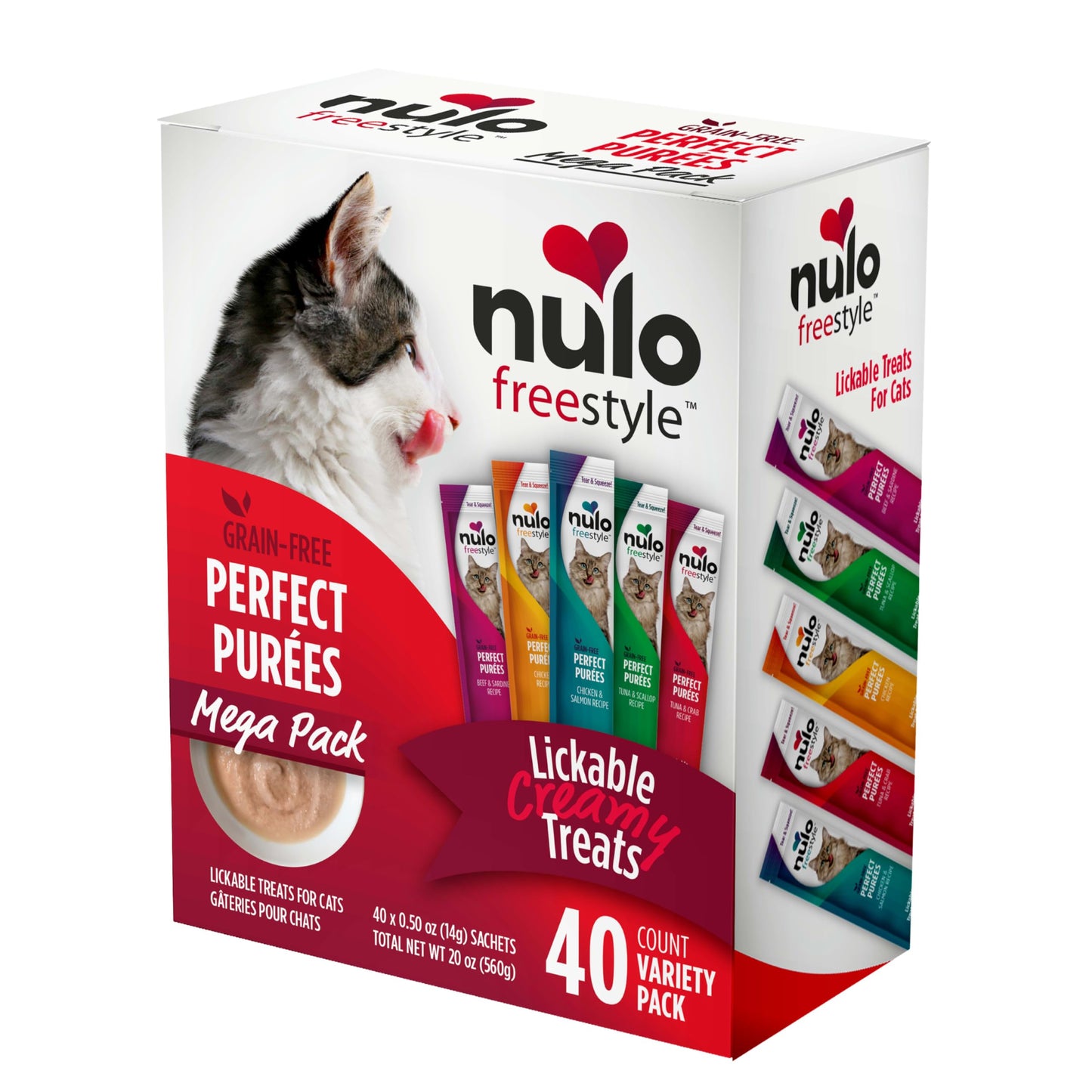 Nulo Freestyle Grain-Free Perfect Purees Premium Wet Cat Treats, Squeezable Meal Topper for Felines, High Moisture Content to Support Cat Hydration, 0.5 Ounce, Variety Pack