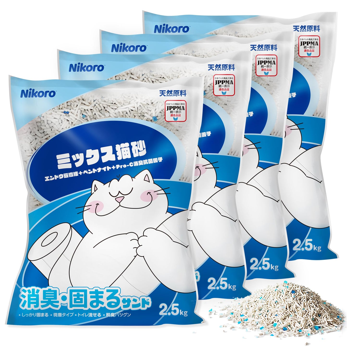 NIKORO Mixed Cat Litter,Strong Clumping Cat Litters,Odor Control and Unscented Ultra Absorbent Water Flushable Bentonite Tofu Cat Litter,Dust Free Scent Free,22 lbs(5.5 lbs×4Bags)