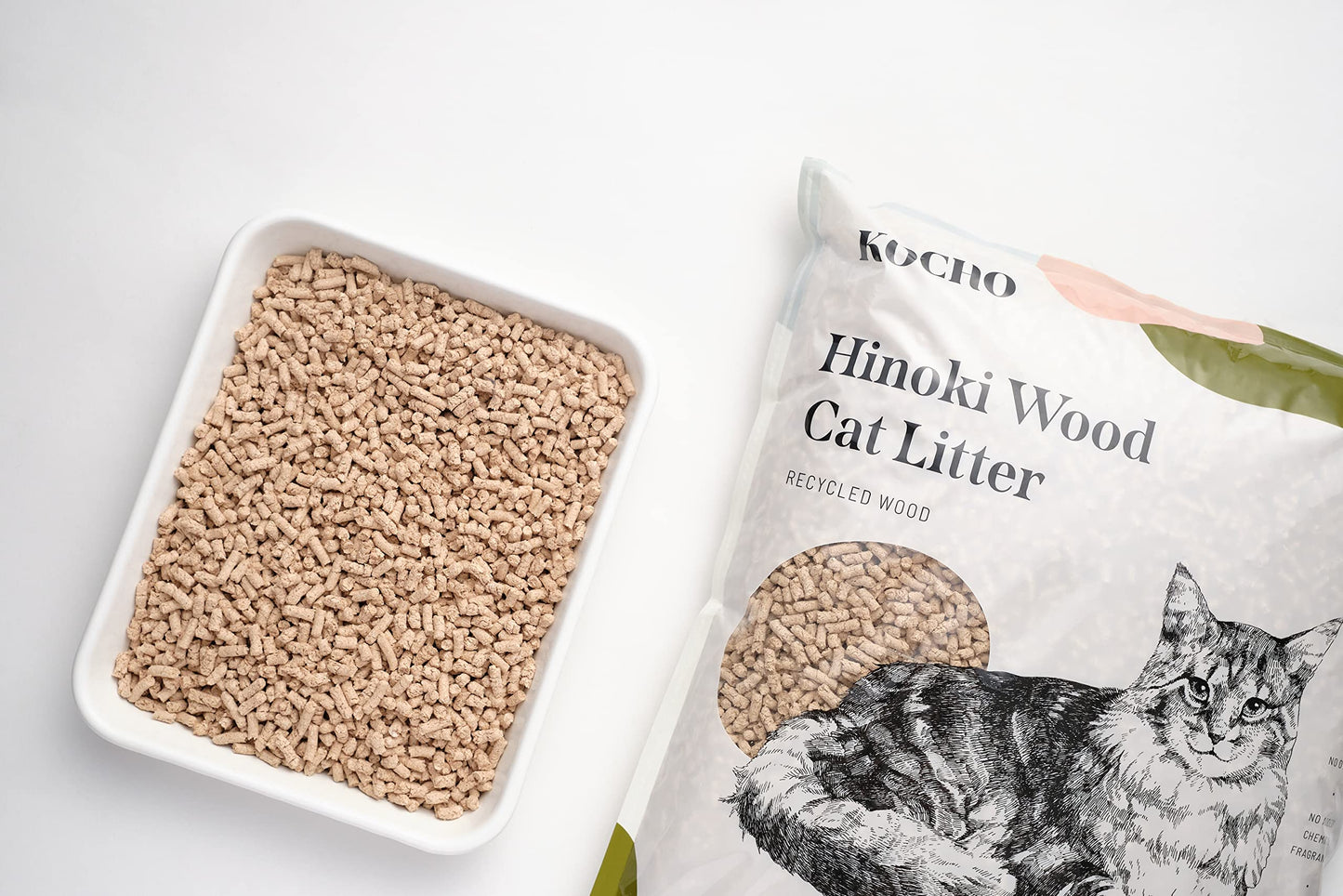 KOCHO Hinoki Wood Cat Litter, Upcycled, Ultra Lightweight, Natural Aroma of Hinoki Japanese Cypress, Gentle Clumping, Dust-Free