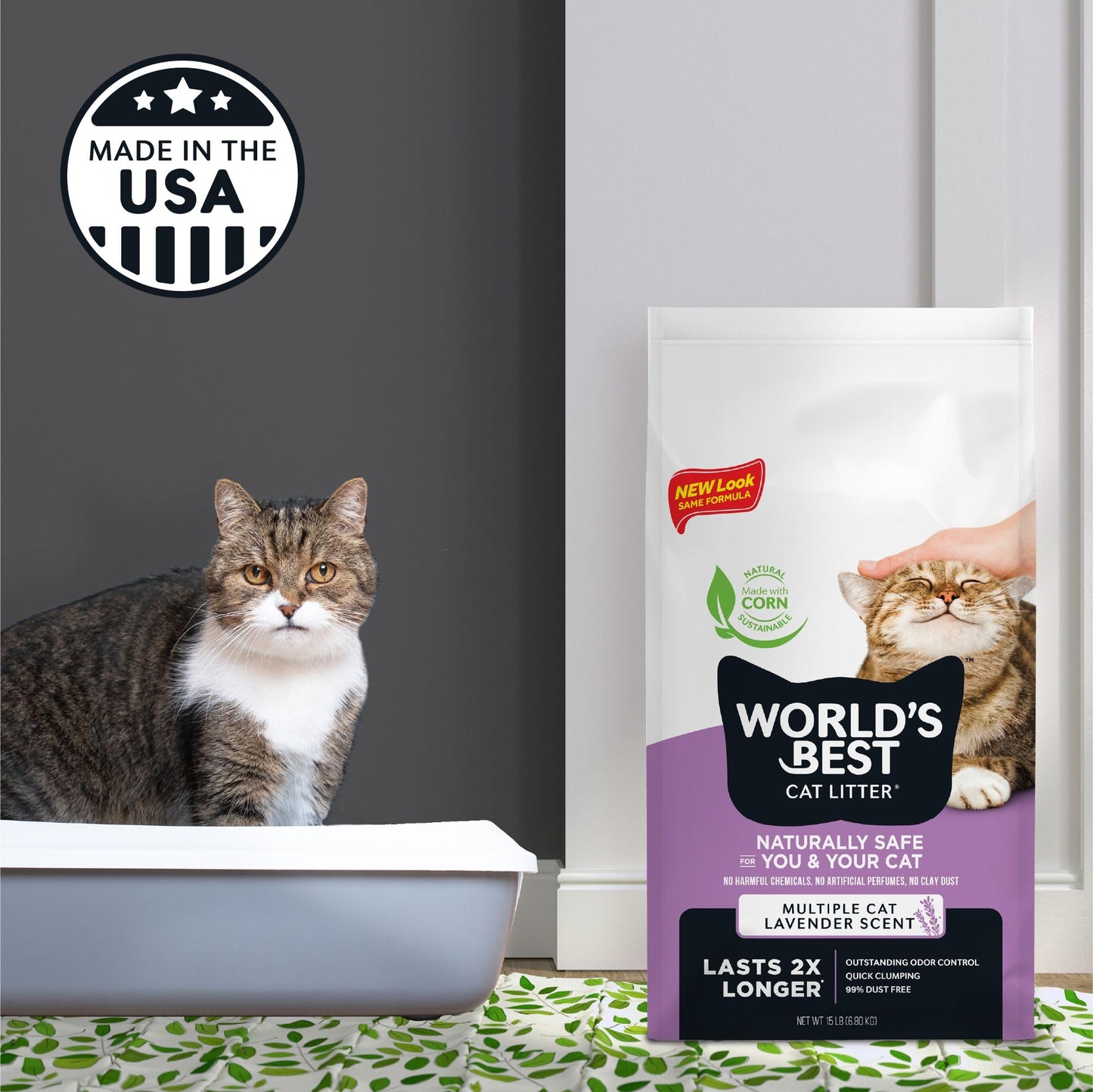 WORLD'S BEST CAT LITTER Multiple Cat Lavender Scented 32-Pounds - Natural Ingredients, Quick Clumping, Flushable, 99% Dust Free & Made in USA - Calming Fragrance & Long-Lasting Odor Control