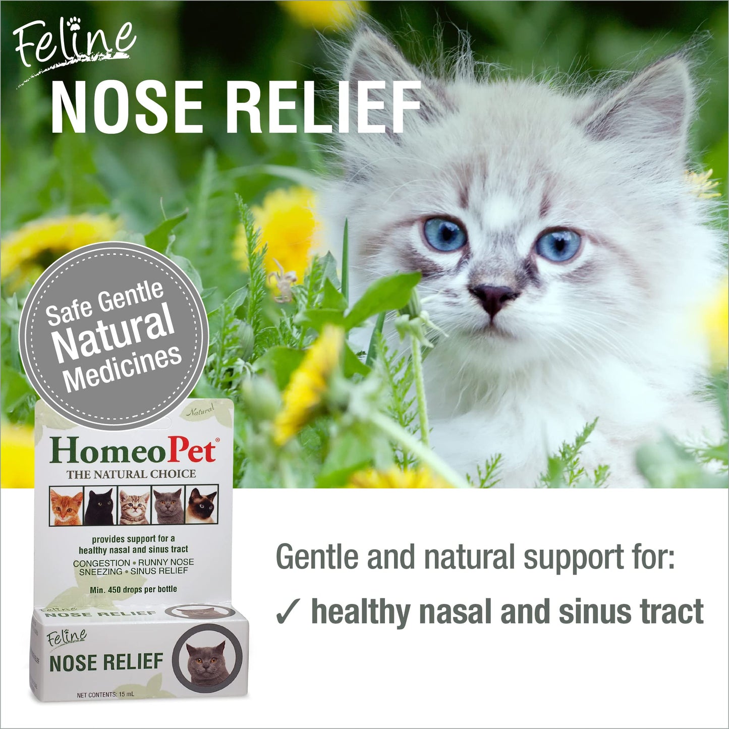 HomeoPet Feline Nose Relief, Natural Nasal and Sinus Medicine for Cats, Pet Medicine, 15 Milliliters