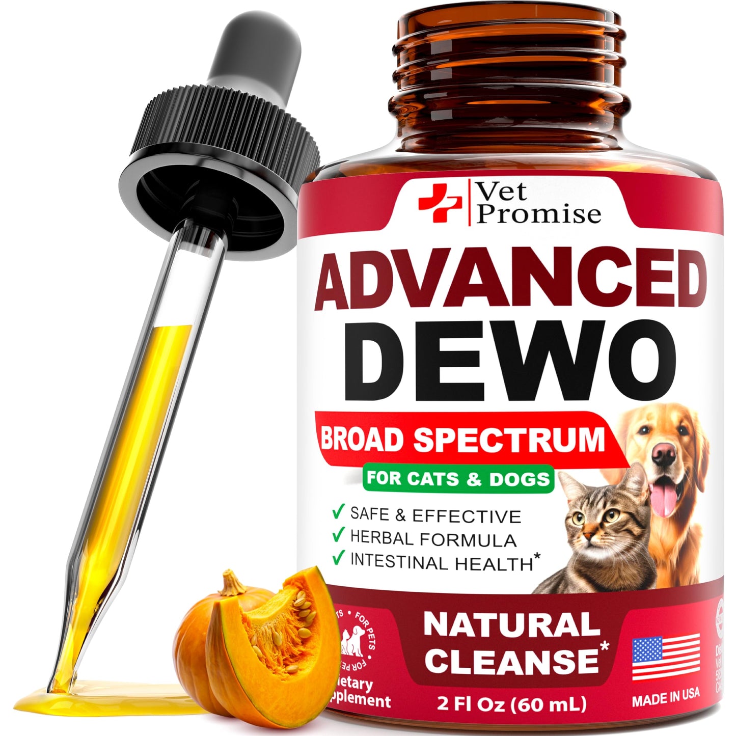 Natural Cat & Dog Intestinal Defense - Herbal Broad Spectrum Cleanser - Helps Remove Parasites & Toxins - Liquid Medication Supplement for Puppies & Kittens – Digestive Support - Made in USA