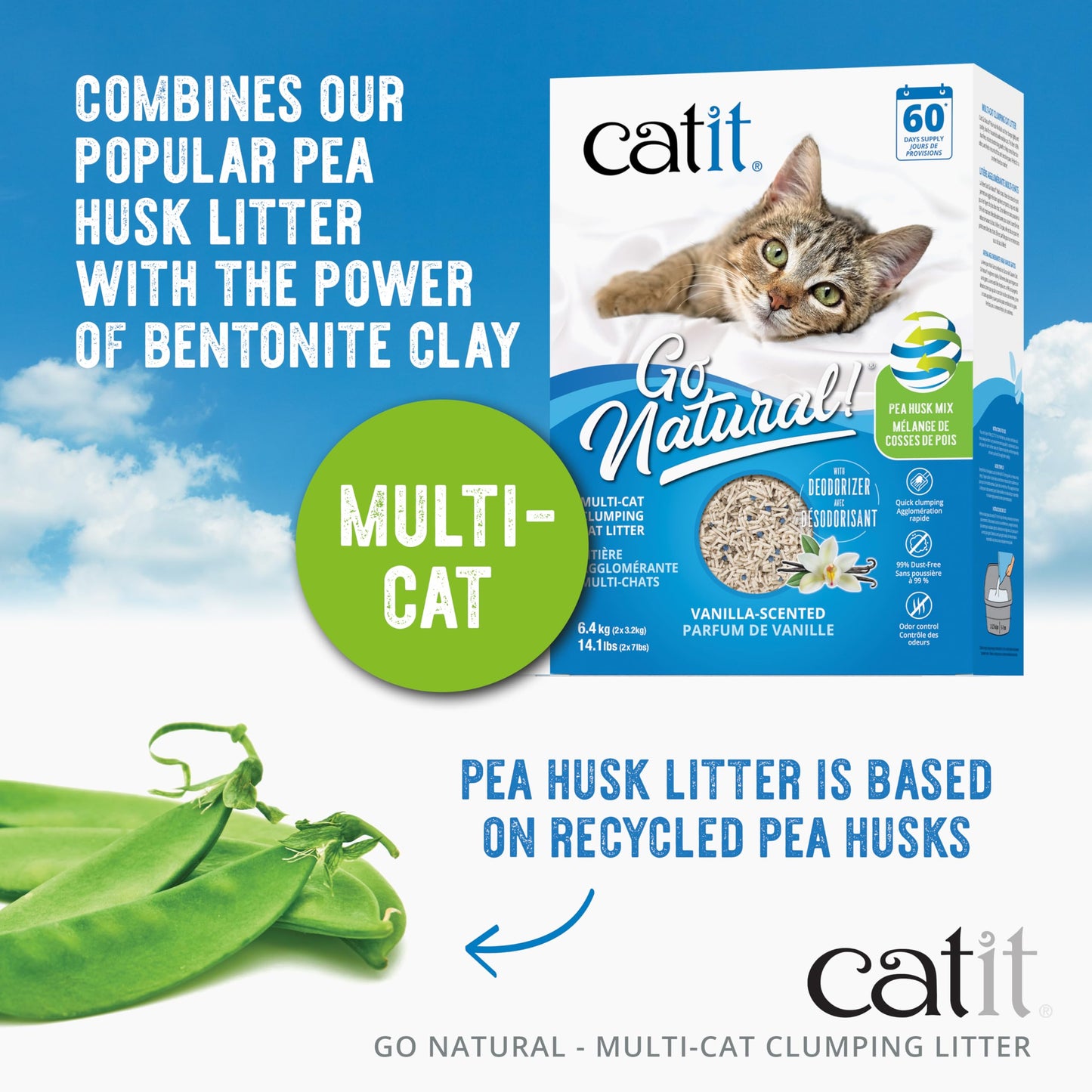 Catit Go Natural Plant-Based Cat Litter, Sustainable and Eco-Friendly, 99% Dust-Free, Low Tracking, High Absorption, Odor Control, Easy to Scoop