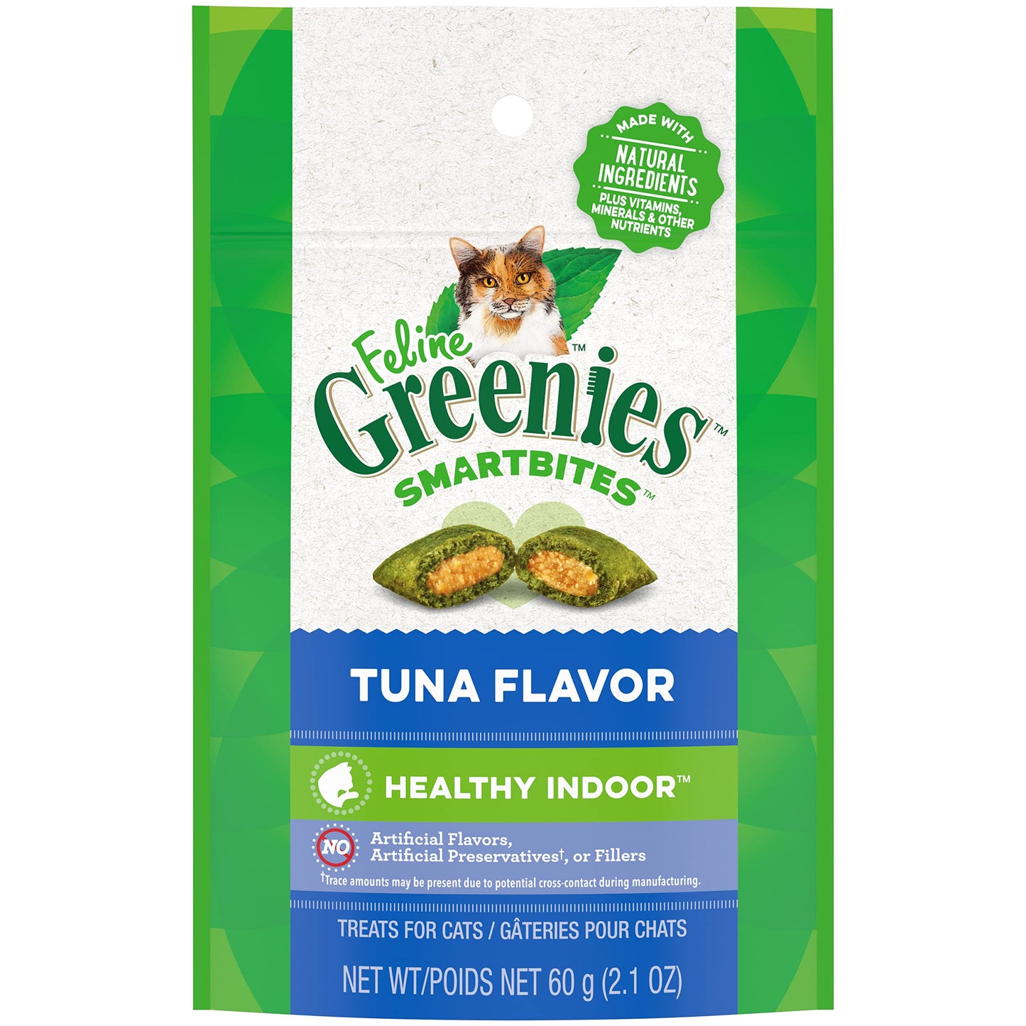 Greenies Feline Smartbites Healthy Indoor Natural Treats for Cats, Tuna Flavor, 2.1 oz. Pouch