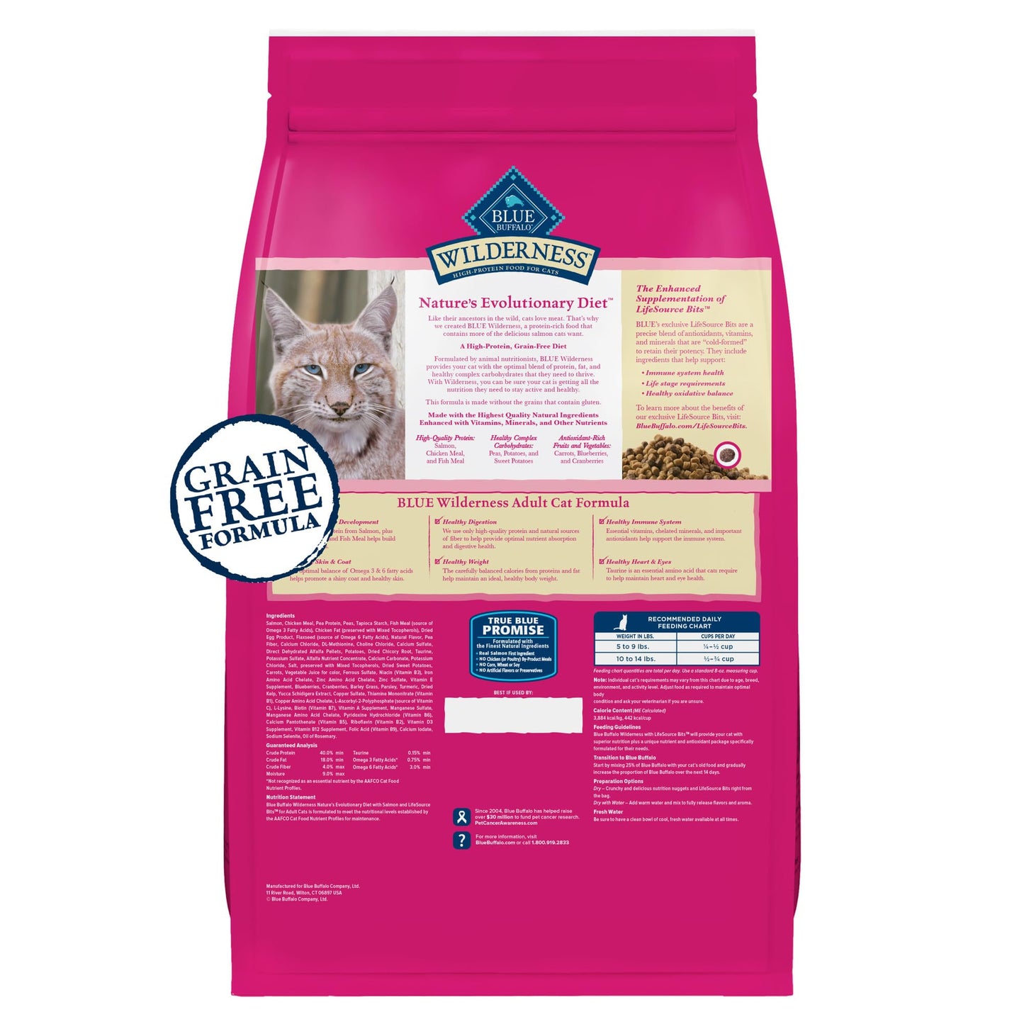 Blue Buffalo Wilderness Natural High Protein Grain Free Salmon Dry Food for Adult Cats 11 lbs.