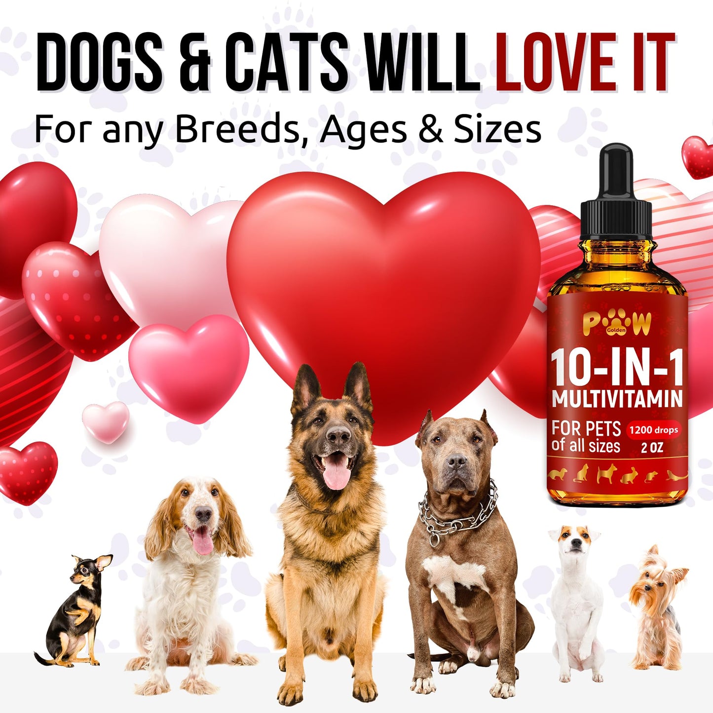 Liquid Multivitamin for Dogs | 10-in-1 Multivitamin for Cats | Vitamin B Complex for Cats & Dogs | Cranberry Supplement | for Urination, Digestion, Breathing & Movement | for All Pets Ages | 2 Oz