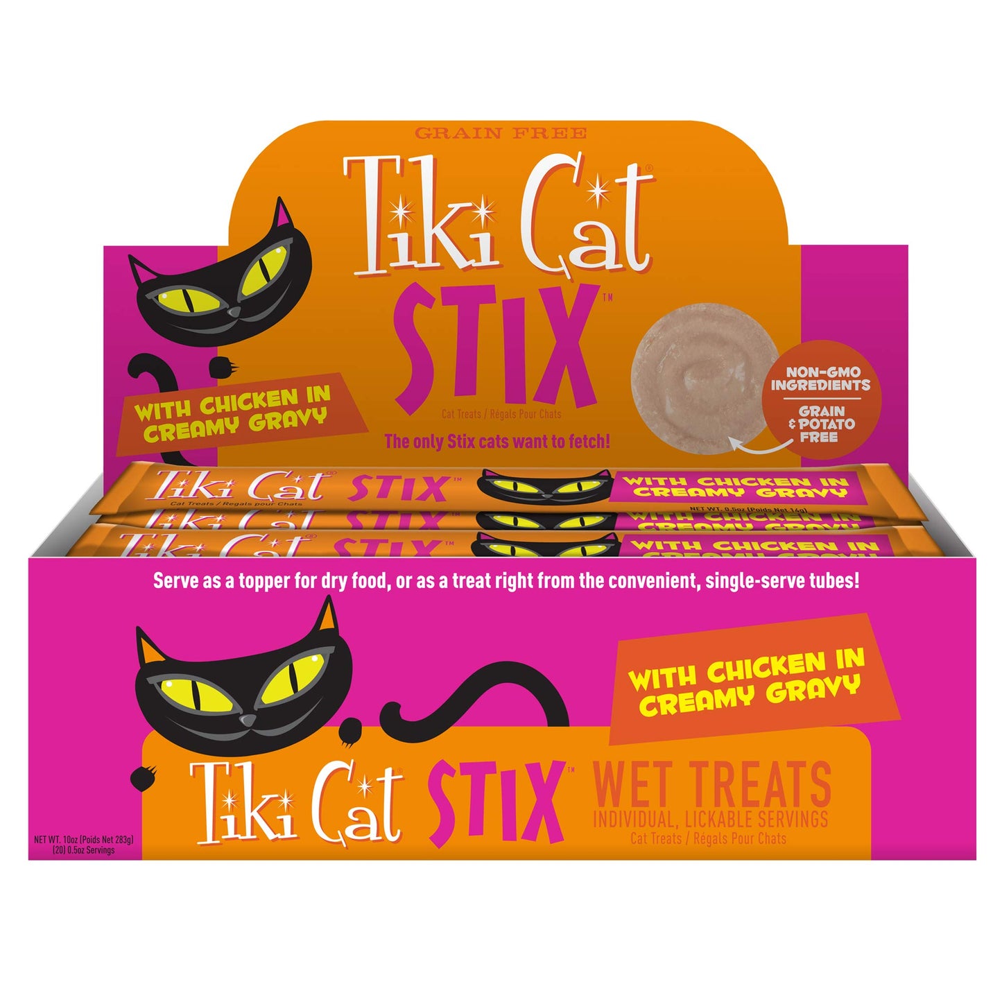 Tiki Cat Stix Mousse Treats, Single Serve Indulgent Lickable Treat or Dry Food Topper, with Chicken in Creamy Gravy, 0.5 oz. Servings (20 Count)