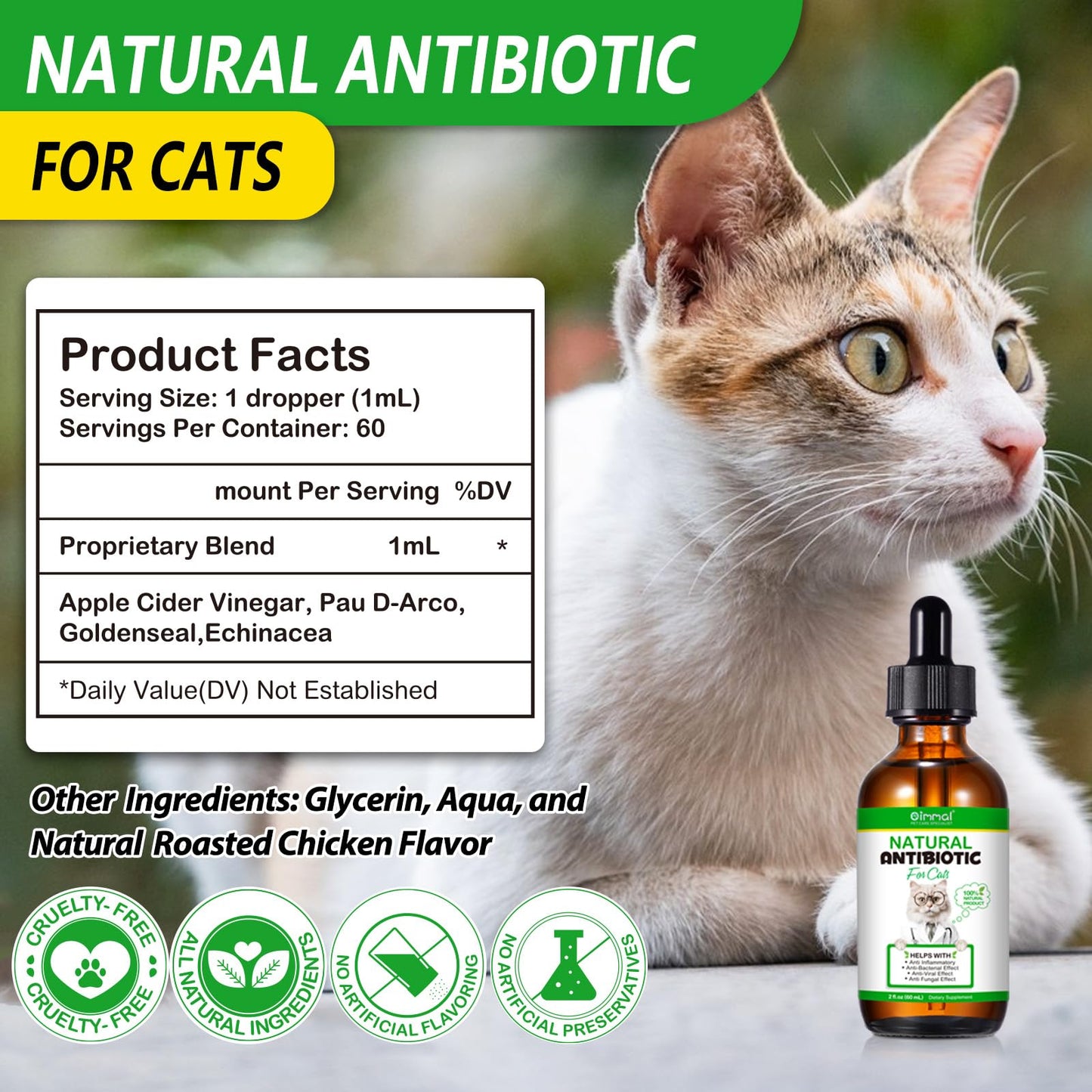 Antibiotics for Cats, Premium Cat Antibiotics Supplemen, Natural Antibiotic for Cats, Pet Supplements, Cat Antibiotics Supports Immune & Cats Allergy Relief, Cats Multivitamin - 2 Fl Oz / 60ML