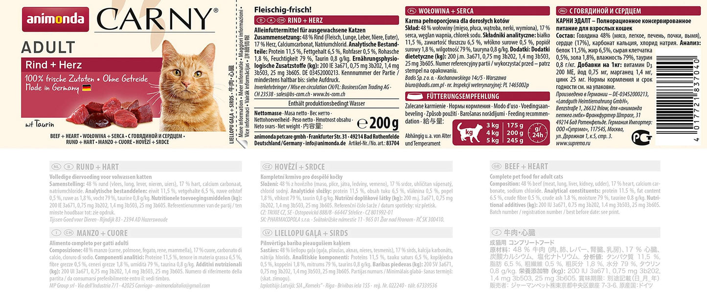 Carny Katzen Nassfutter Mix Herzhafte Variation (12 x 200g), Katzen Nassfutter ohne Getreide und Zucker für ausgewachsene Katzen von animonda mit frischen fleischlichen Zutaten