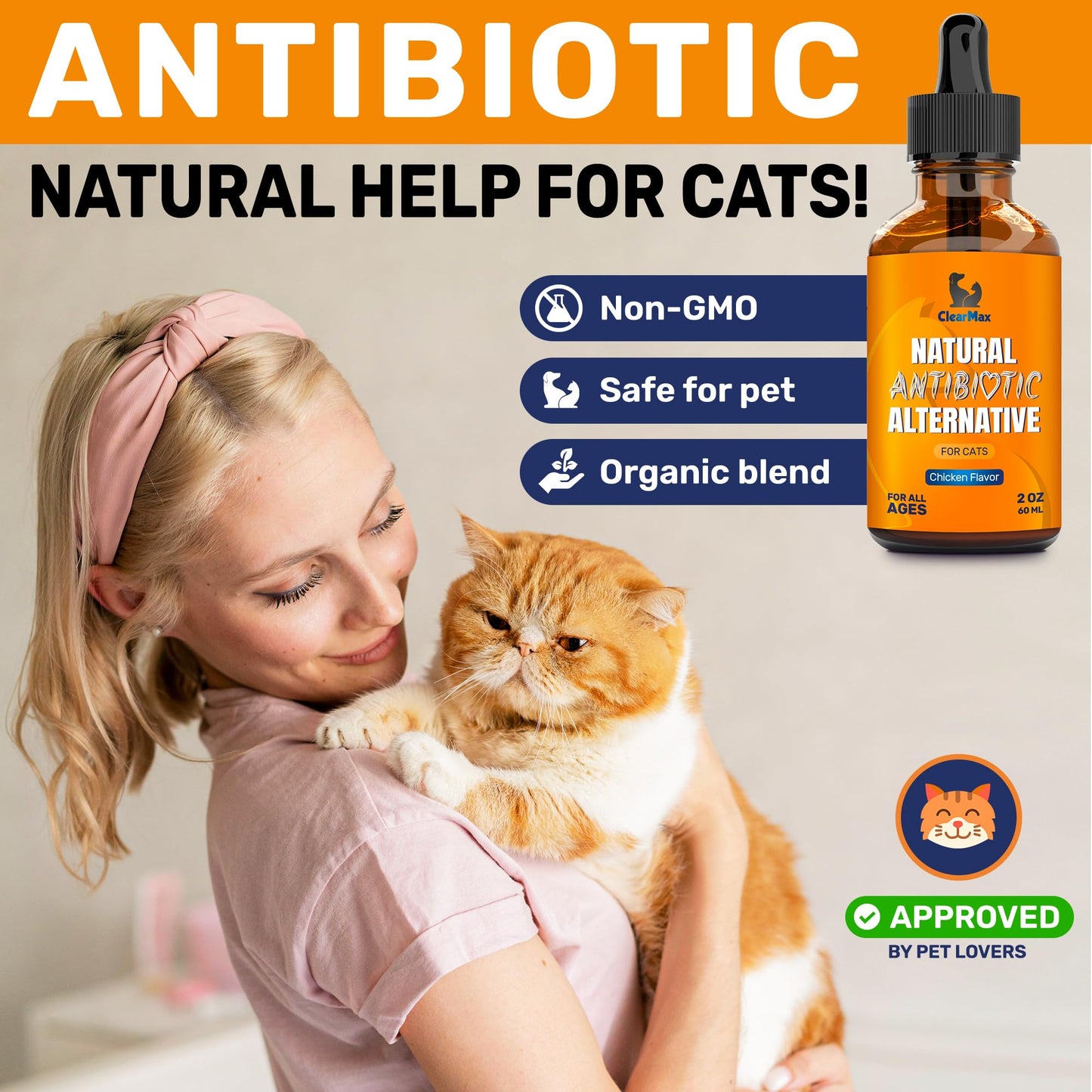 Cat Antibiotics for Infection & UTIs – Antibiotics for Cats to Help with Cough & Allergies – Herbal Supplement with All Natural Ingredients Supports Digestion and Hips & Joints – Chicken Flavor – 2 Oz