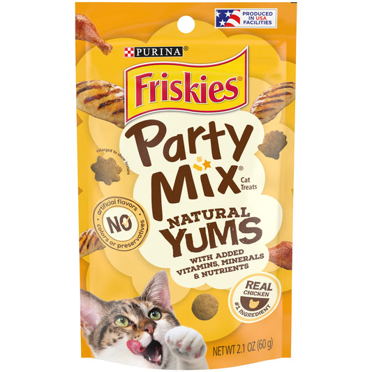 Purina Friskies Natural Cat Treats, Party Mix Natural Yums With Real Chicken & Vitamins, Minerals & Nutrients - (Pack of 10) 2.1 oz. Pouches