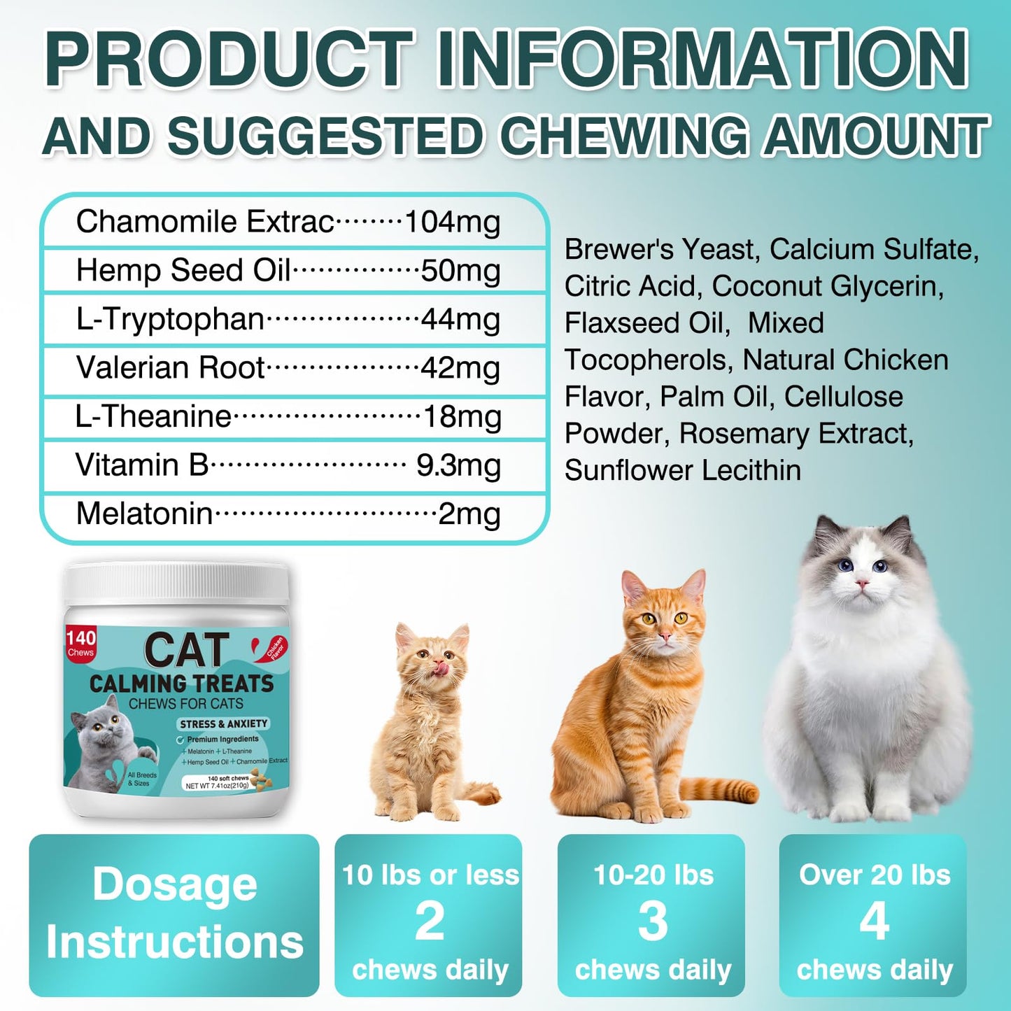 MNQAXZ Cat Calming Treats, Calm Chews for Cats Pet Treats for Travel Boarding Foster Care Veterinary Visits Relieve Anxiety Prevent Bites by Cats Soothing for Indoor Kitten 7.41 OZ