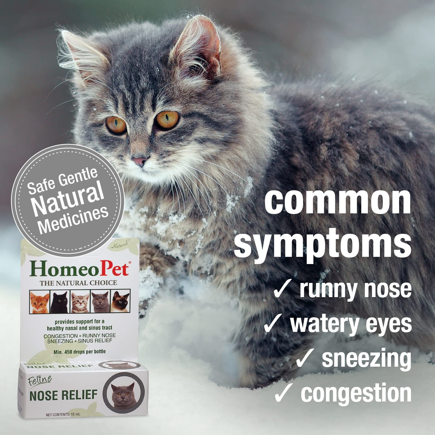 HomeoPet Feline Nose Relief, Natural Nasal and Sinus Medicine for Cats, Pet Medicine, 15 Milliliters