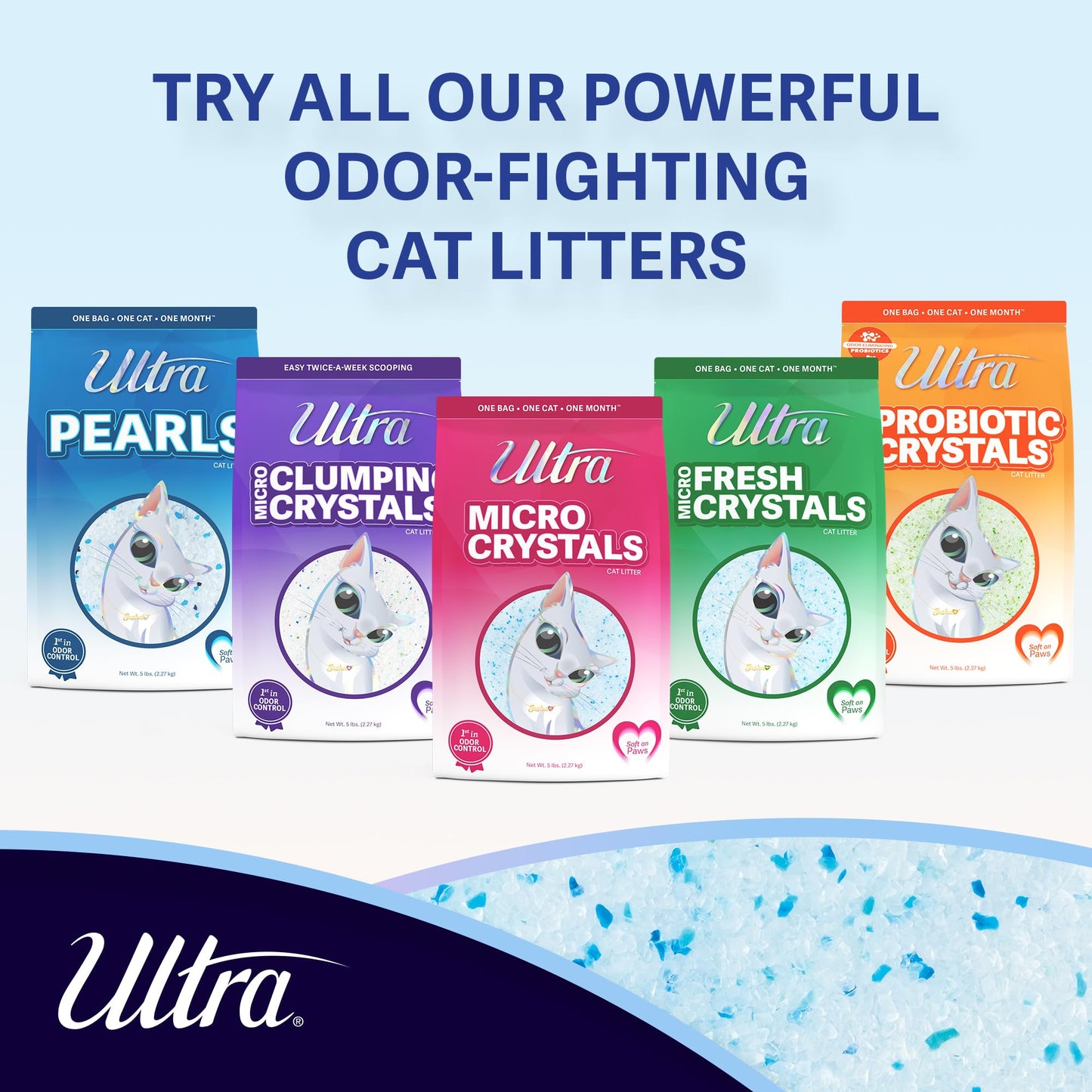 Ultra Micro Crystals Cat Litter - 99.9% Dust Free, Soft on Paws, Fragrance Free - 5 Lbs.