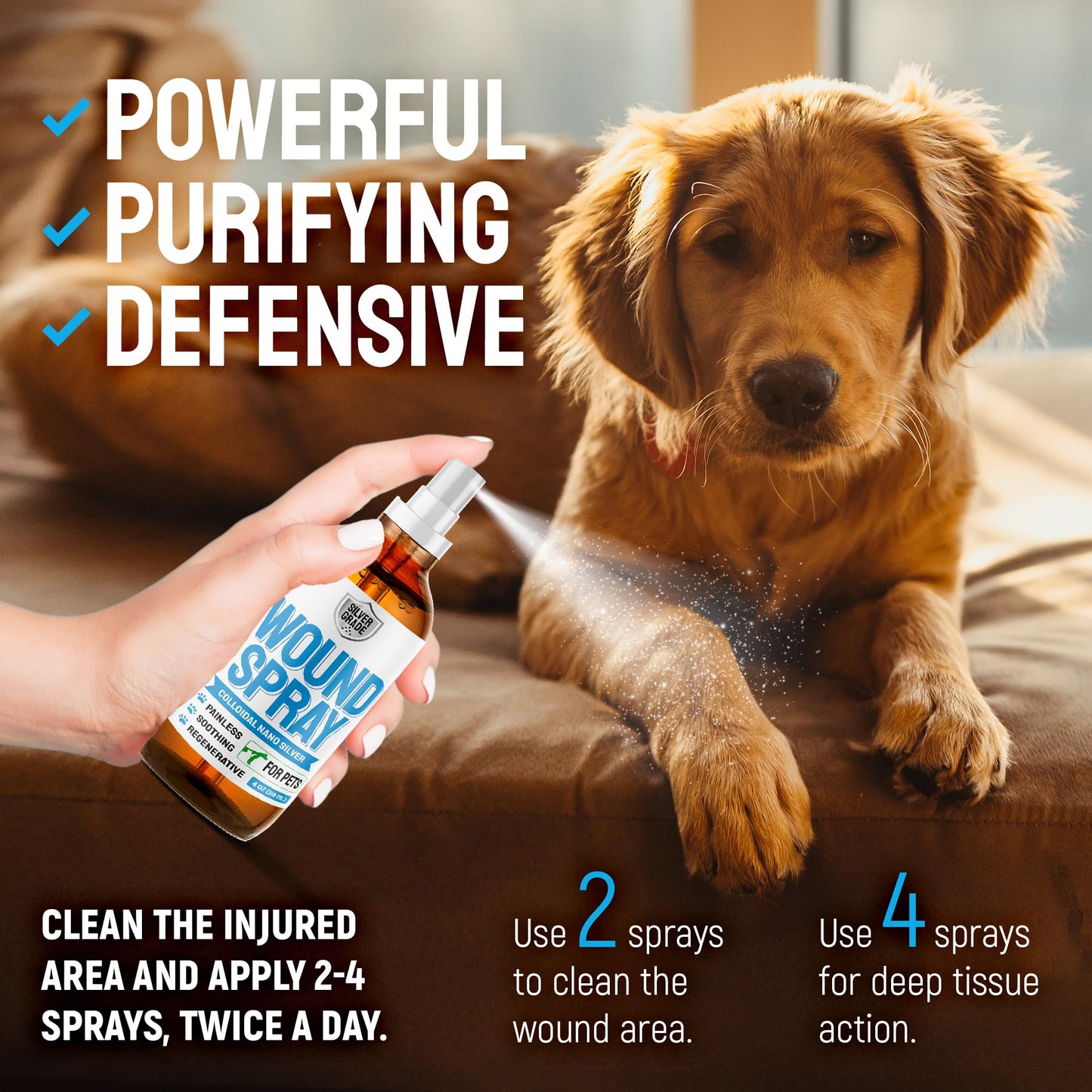 SILVER GRADE Wound Spray for Pets ● Colloidal Silver Wound and Skin Care for Dogs & Cats ● Helps with Rashes, Hot Spots, Itch, Scratching, Skin Irritation, Bites & Burns ● Safe if Licked (4 oz)