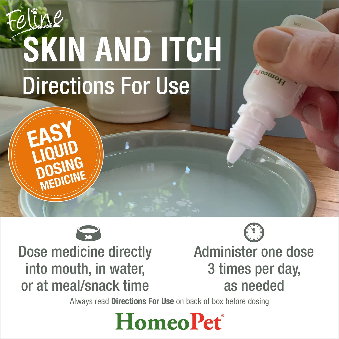 HomeoPet Feline Skin and Itch, Safe and Natural Cat Supplement for Itchy Skin, Skin and Itch Relief for Cats, 15 Milliliters