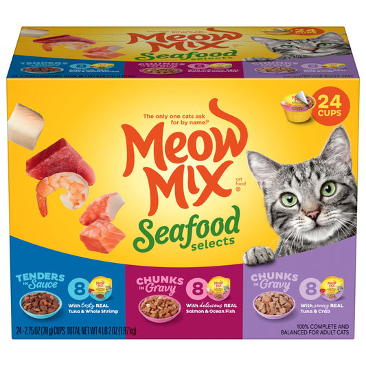 Meow Mix Seafood Selects Wet Cat Food Variety Pack, 2.75 Ounce Cups (Pack of 24)