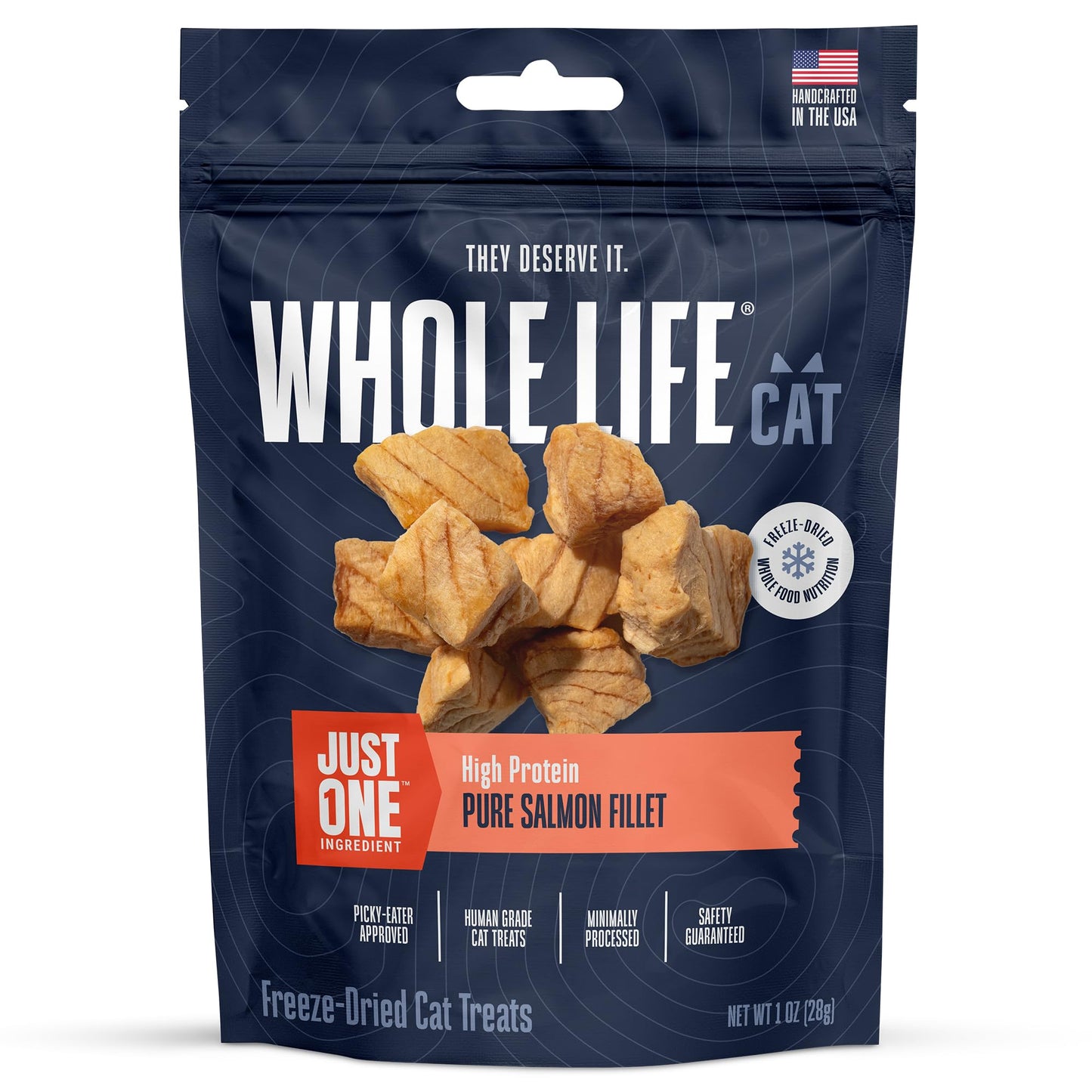 Whole Life Pet Just One Salmon Freeze Dried Cat Treats - Human Grade Cat Food Toppers, High Protein Cat Snacks, Freeze Dried Salmon Cat Toppers for Food, USA Made Natural Cat Treats - 1 oz (Pack of 1)