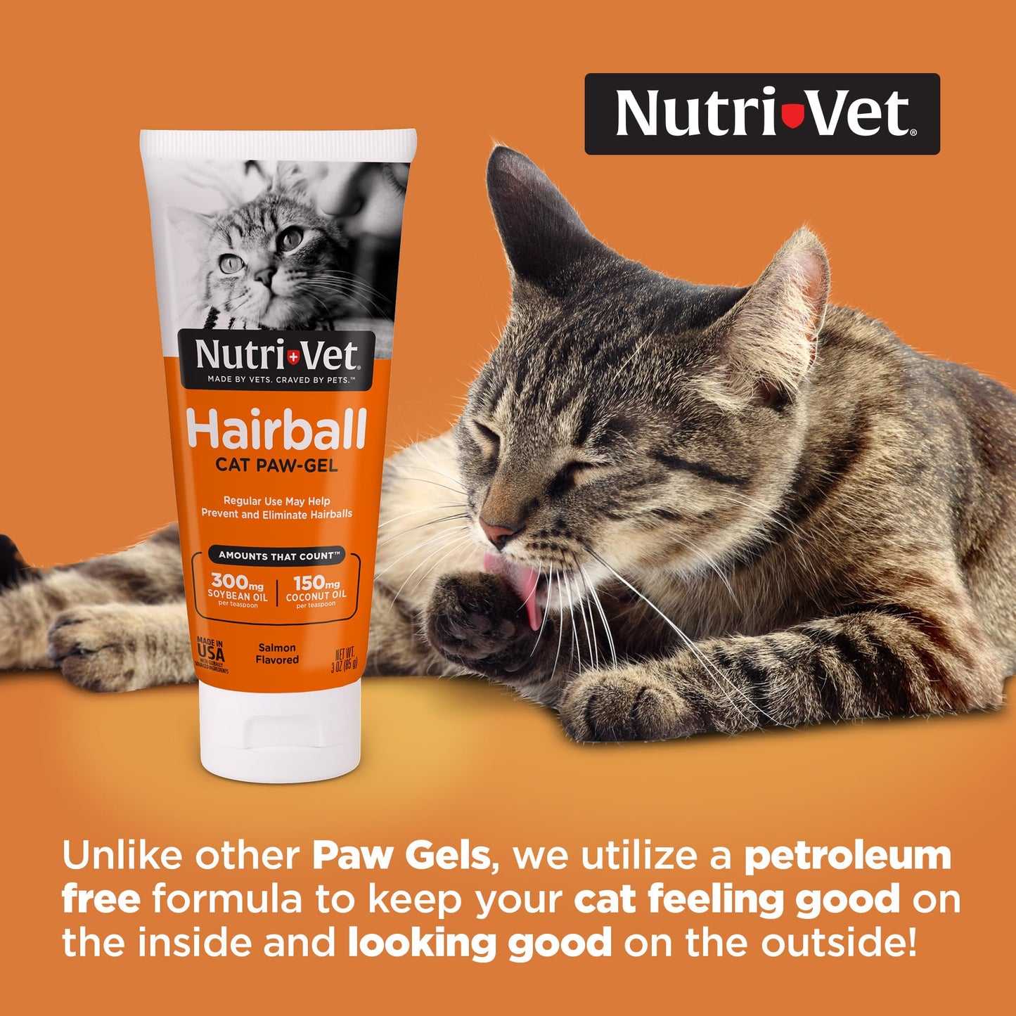 Nutri-Vet Hairball Paw Gel for Cats | Salmon Flavored Gel to Help Reduce and Eliminate Hairballs | 3 Ounces