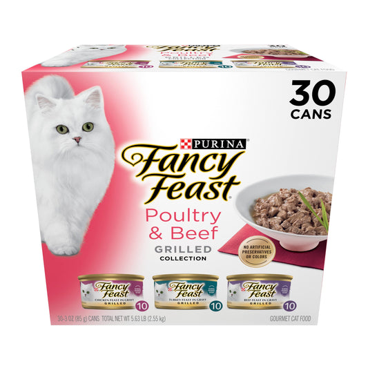 Purina Fancy Feast Grilled Wet Cat Food Poultry and Beef Collection Wet Cat Food Variety Pack - (Pack of 30) 3 oz. Cans