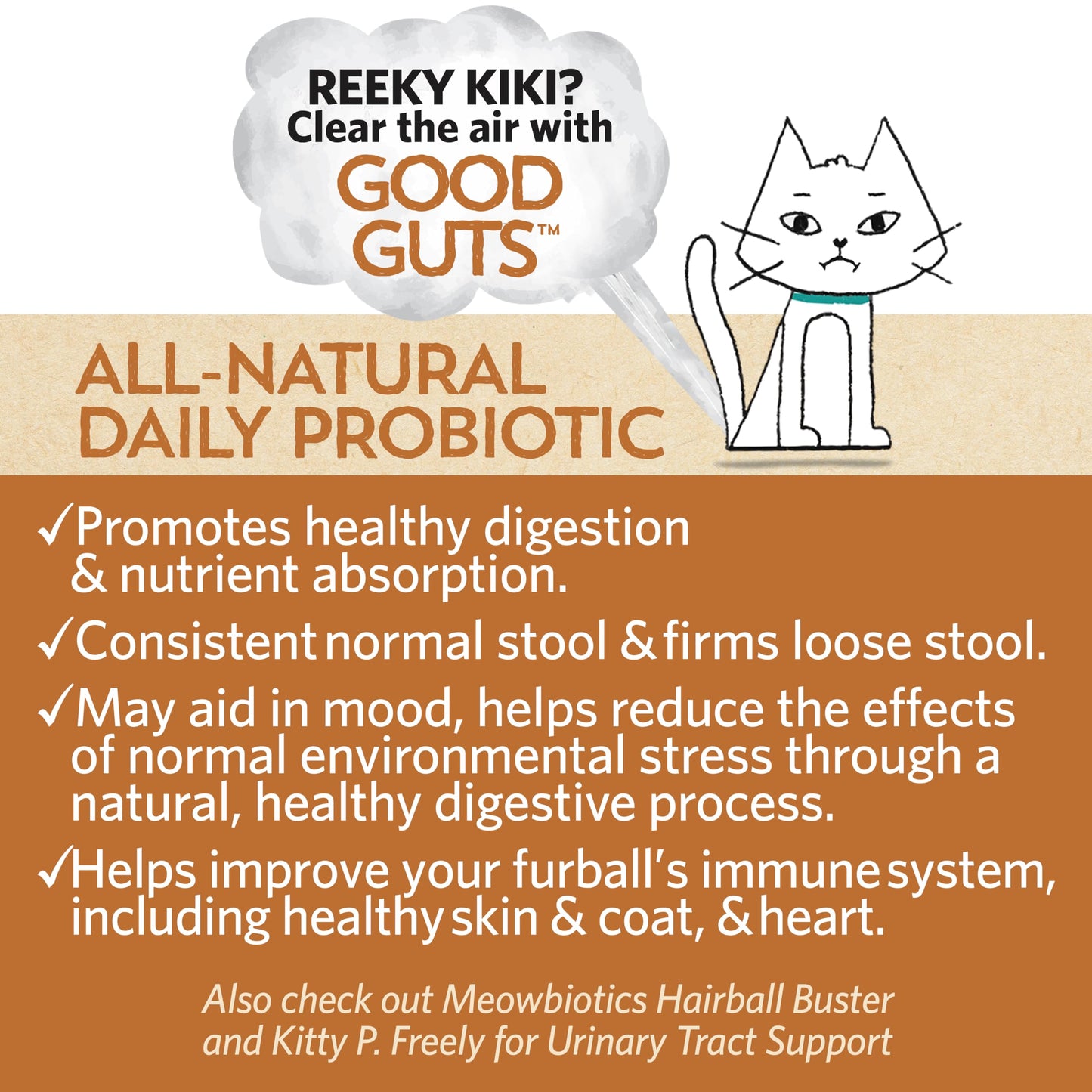 Meowbiotics Good Guts for Cats Probiotic Powder, 11 Probiotic Strains, 2 Prebiotics, 5 Digestive Enzymes for Digestive Support, Tuna Flavor, Probiotics for Cats, Indoor & Outdoor (30 Days)