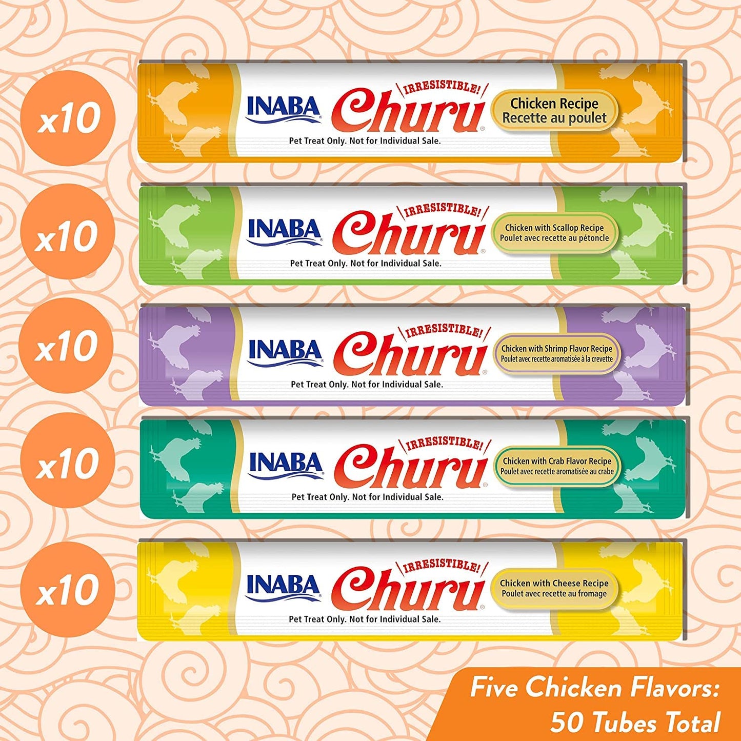 INABA Churu Cat Treats, Grain-Free, Creamy Purée Cat Treat/Topper, Chicken Variety