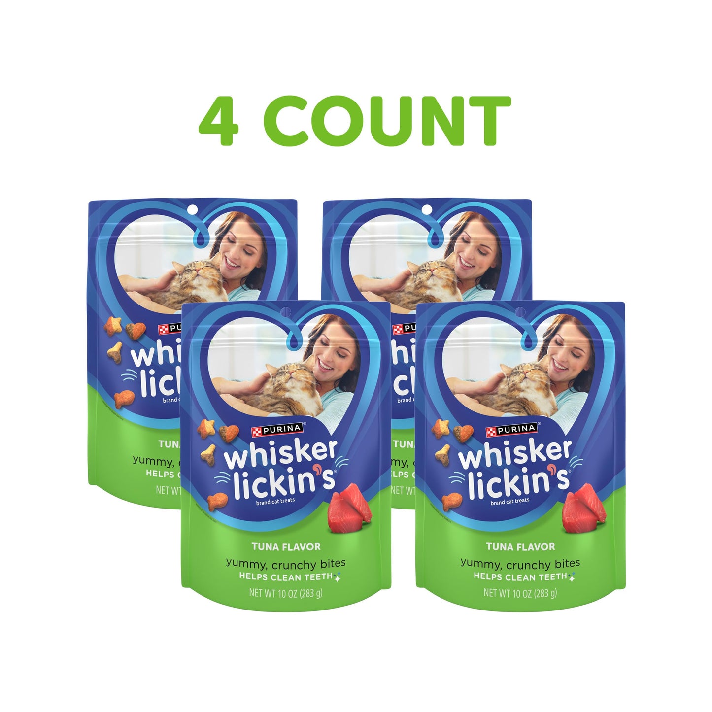 Purina Whisker Lickin's Cat Treats, Crunchy and Yummy Tuna Flavor - (Pack of 4) 10 oz. Pouches