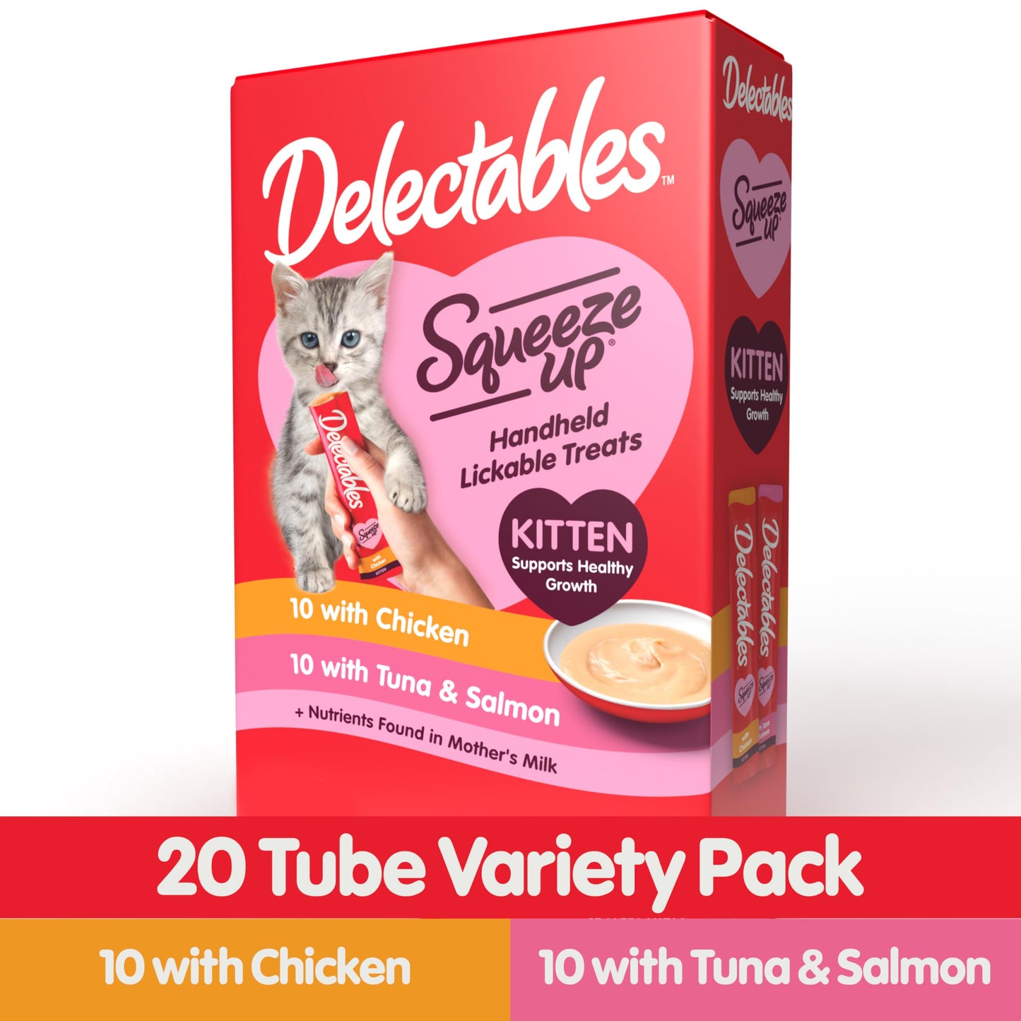 Delectables Squeeze Up Kitten Variety Pack, Creamy Squeezable Puree, Lickable Wet Cat Treats, Grain Free, No Added Fillers, No by-Products, No Added Preservatives, 0.5 Ounces Tube, 20 Tubes Total