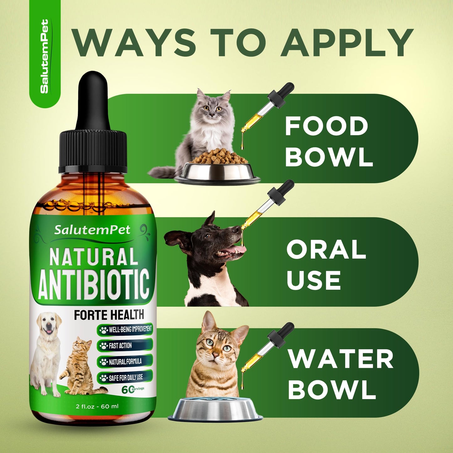 Antibiotics for Cats | Dog Antibiotics in Drops | Forte Health Natural Formula | Urination & Digestion Care | Bones Support | Helps with Allergies | for Pets of All Ages & Breeds | 2 Oz Bottle