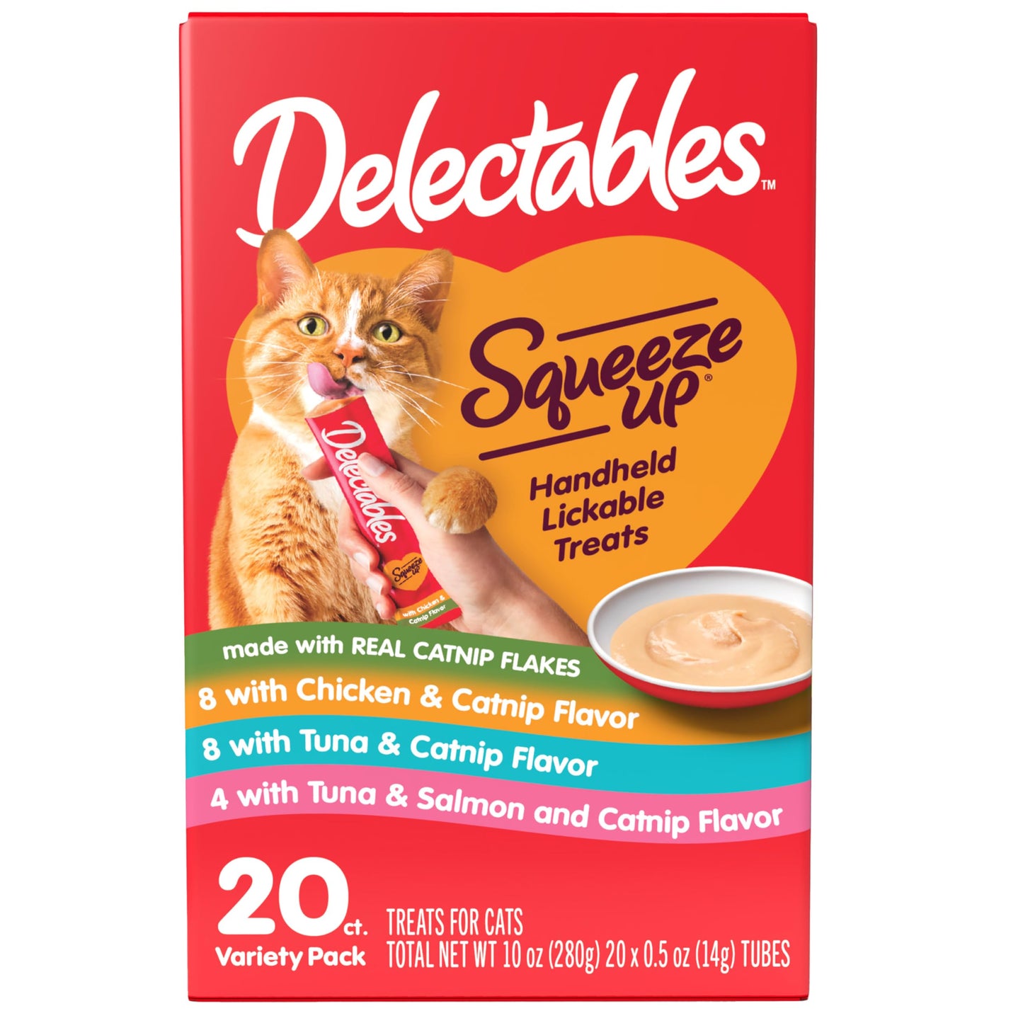 Delectables Squeeze Up Catnip Variety Pack, Creamy Squeezable Puree, Lickable Wet Cat Treats, Grain Free, No Added Fillers, No by-Products, No Added Preservatives, 0.5 Ounces Tube, 20 Tubes Total