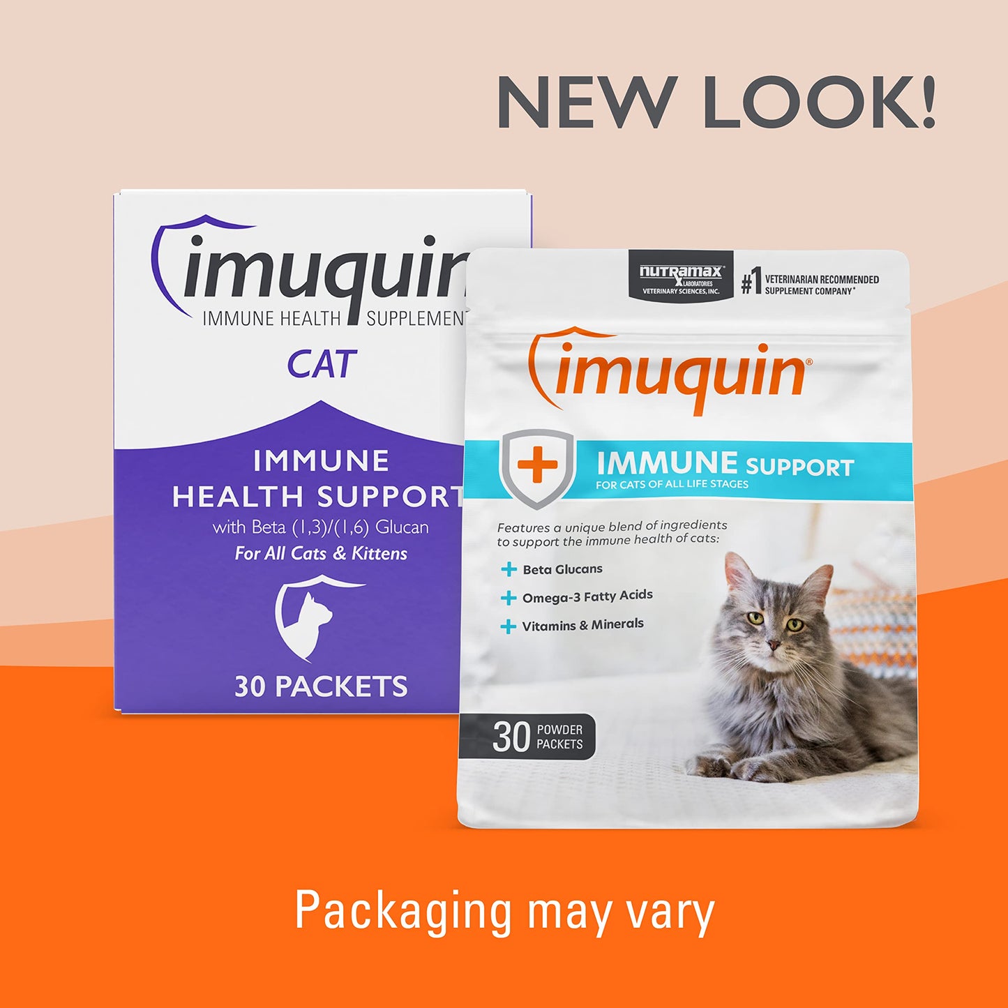 Nutramax Imuquin Immune Health Supplement Powder for Cats, with Beta Glucans, Marine Lipids, Vitamins and Minerals, 30 Packets, Updated Version