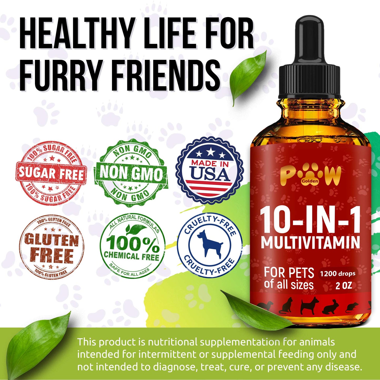 Liquid Multivitamin for Dogs | 10-in-1 Multivitamin for Cats | Vitamin B Complex for Cats & Dogs | Cranberry Supplement | for Urination, Digestion, Breathing & Movement | for All Pets Ages | 2 Oz