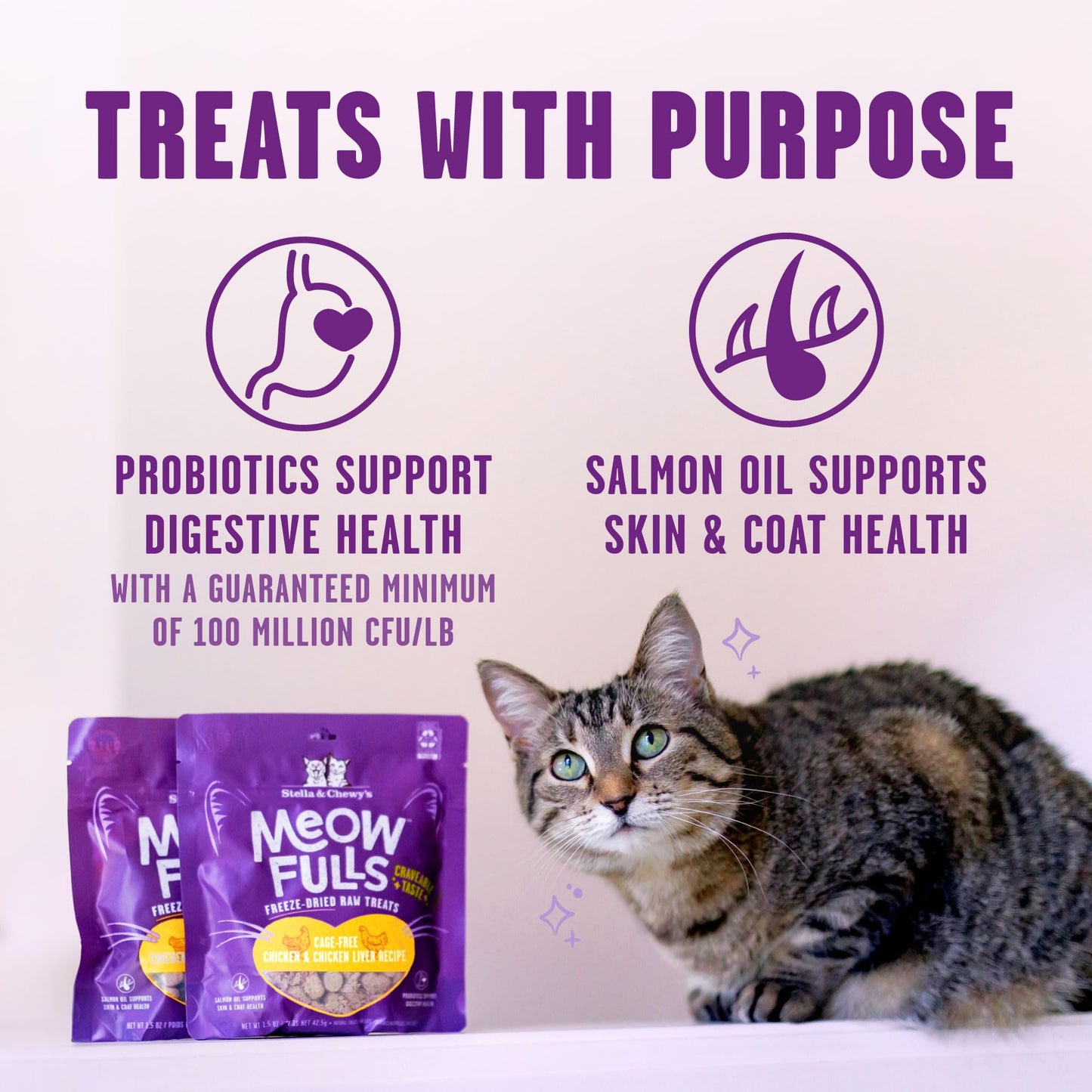 Stella & Chewy's Meowfulls Freeze Dried Cat Treats Chicken & Chicken Liver Recipe, 1.5 oz Bag