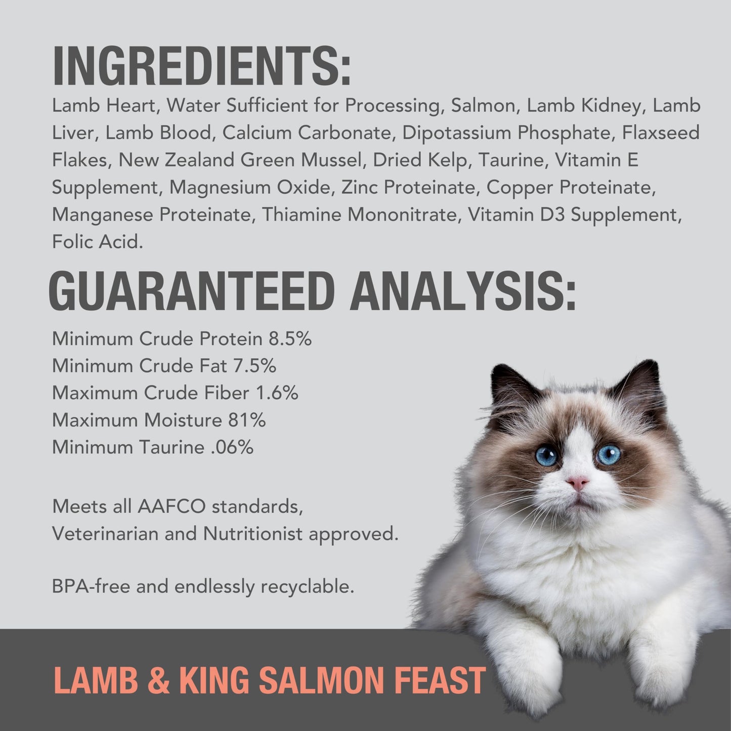 Feline Natural Wet Cat Food Pate, Lamb & King Salmon Feast, 6 Oz Cans (Pack of 12), Grain Free, Made in New Zealand with Grass-Fed, Free-Range Lamb and Sustainably Caught King Salmon