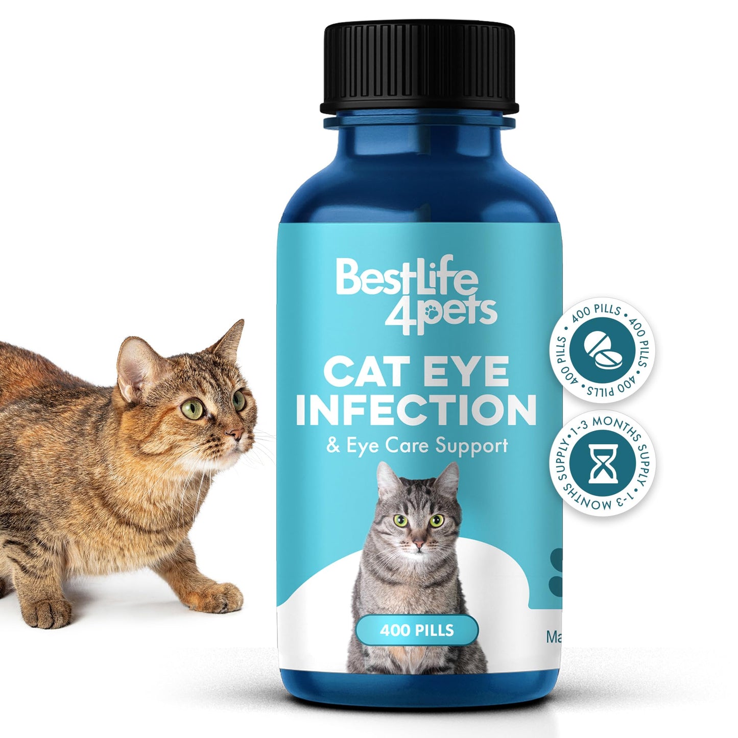 Cat Eye Infection & Vision Care Support, Holistic Vision Support for Cats & Kittens, Soothes Eye Infections, Conjunctivitis, Swelling, and Discharge, Easy to Use, 400 Odorless, Tasteless Pills