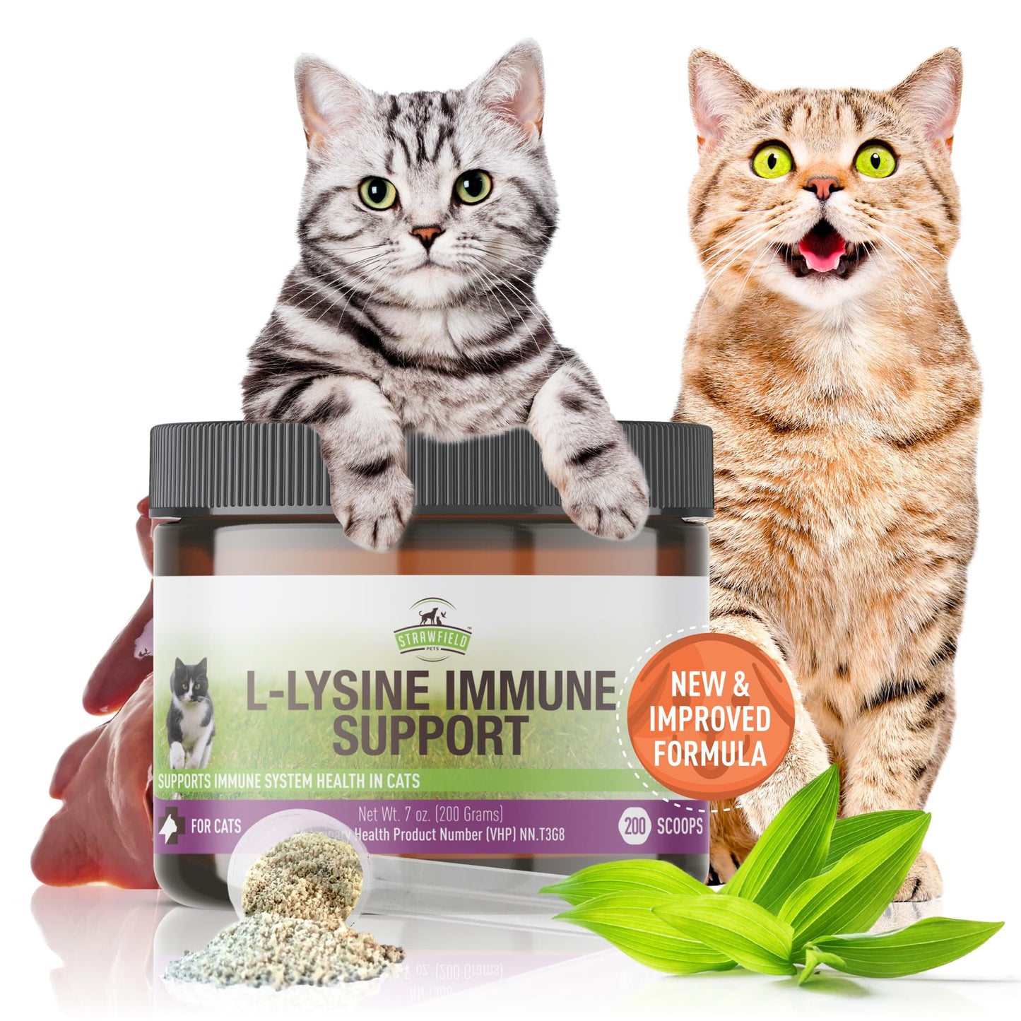 Strawfield Pets L-Lysine Immune Support for Cats & Kittens - 200g Chicken Liver Flavor Granules with Scoop, Immune Health Supplement Cat Cold Relief, Sneezing, Congestion, Running Nose, Watery Eyes