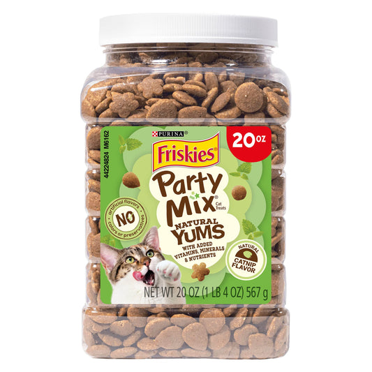 Purina Friskies Made in USA Facilities, Natural Cat Treats, Party Mix Natural Yums Catnip Flavor - 20 oz. Canister