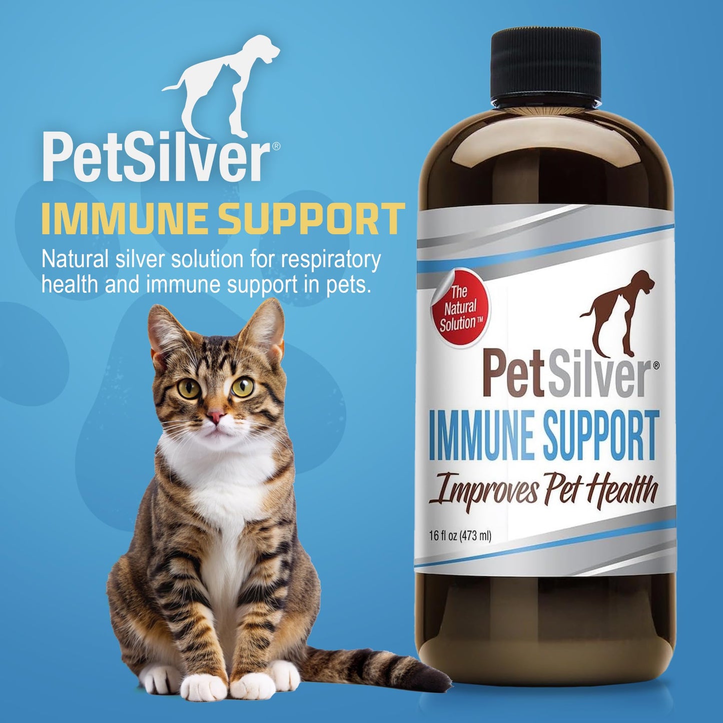 PetSilver Immune Support - Patented Chelated Silver Solution - Promotes Respiratory Health in Cats & Dogs - Allergies, Sinus & Cough Treatment - All-Natural Nebulizer Solution - Easy to Use 16 fl oz