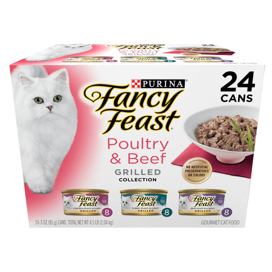 Purina Fancy Feast Grilled Wet Cat Food Poultry and Beef Collection Wet Cat Food Variety Pack - (Pack of 24) 3 oz. Cans