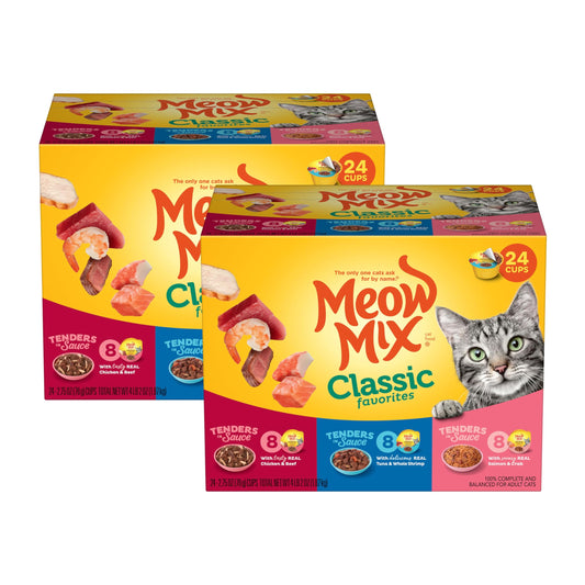 Meow Mix Tenders in Sauce Classic Favorites Wet Cat Food Variety Pack, 2.75 Ounce Cup (Pack of 48)