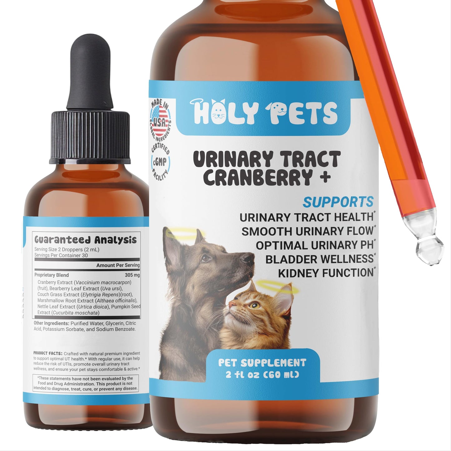 Holy Pets Natural UTI Medicine for Cats & Dogs, Urinary Tract Infection Treatment, Antibiotic Supplement for Pets - Helps with Bladder & Kidney Health, Flow, PH & Overall Function - All Natural