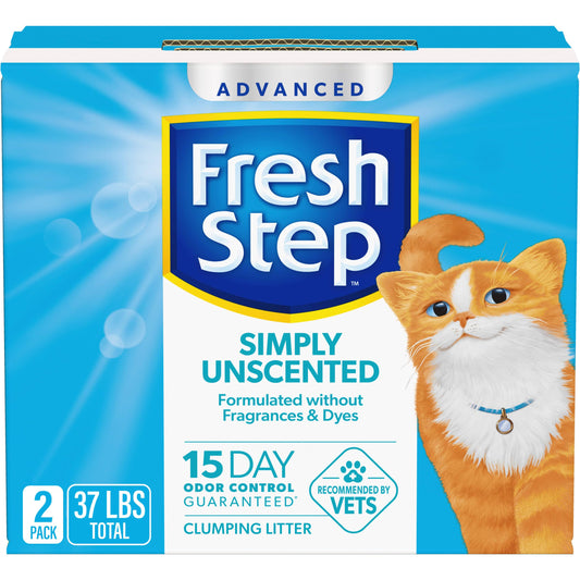 Fresh Step Advanced Simply Unscented Clumping Litter, Fresh Step Unscented Cat Litter Fights Odor on Contact, 37 lbs. (2 x 18.5 lb. Box)