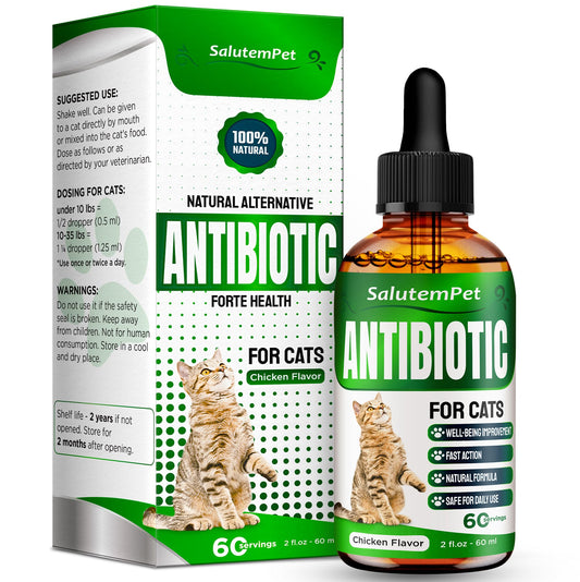 Antibiotics for Cats and Kittens | Cat Antibiotic for Infections | Helps with Allergies, UTIs, and Digestive Moments | Herbal Liquid Supplements for Fluffies | Natural Chicken Flavor | 2 Oz