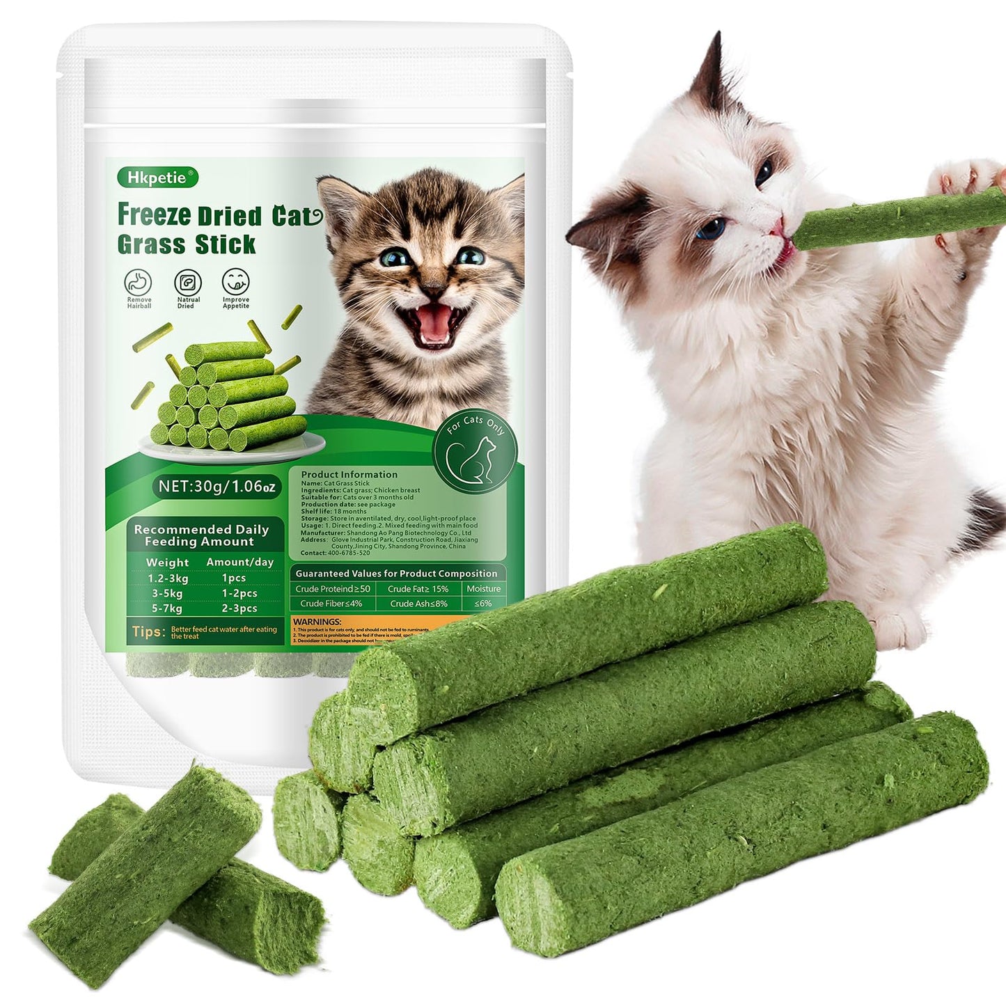 Hkpetie 30g Cat Grass Teething Stick, Delicious Cat Treat Snack Edible Cat Chew Toy for Teeth Cleaning and Hairball Removal in Cats